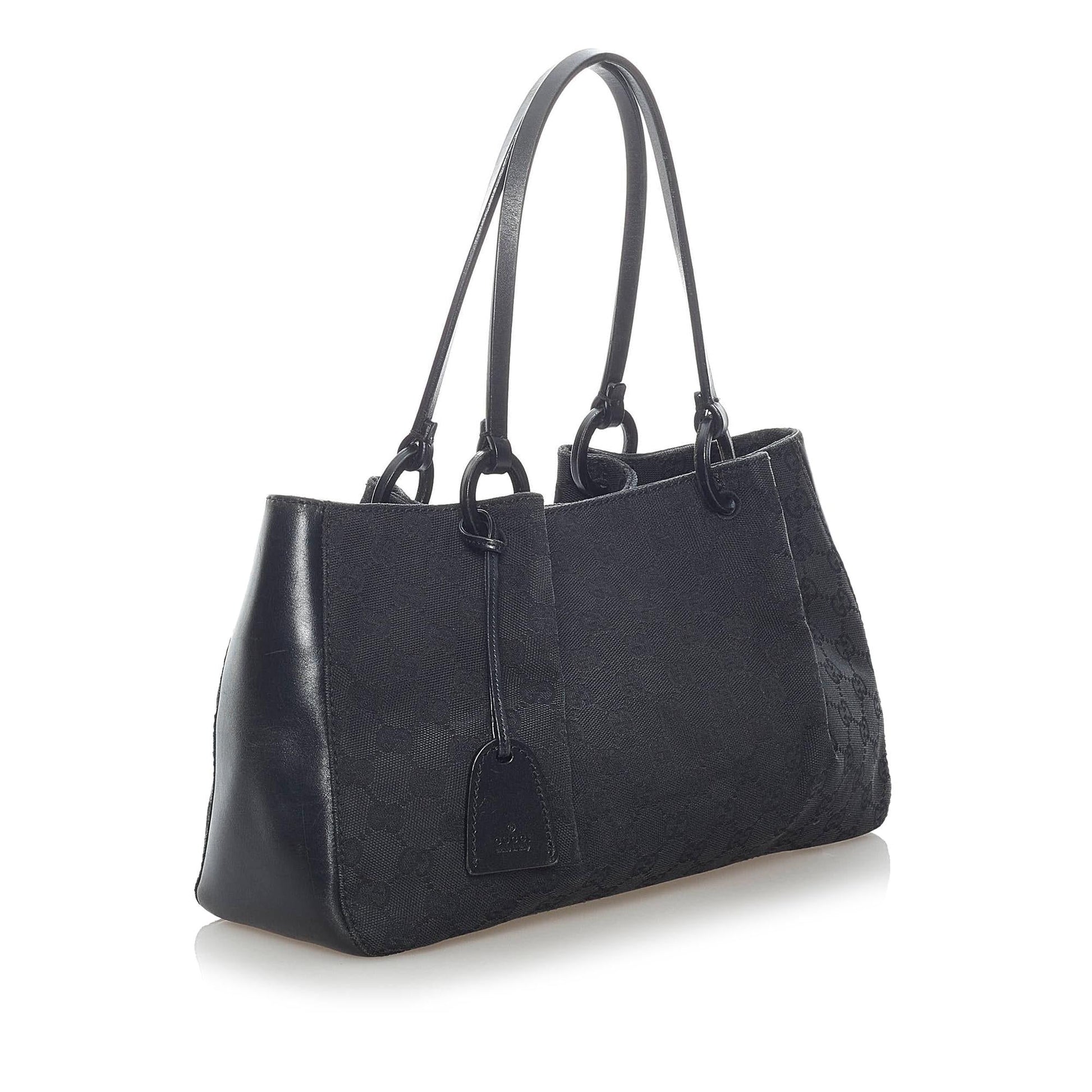Gucci GG SHG Canvas Calf Black Satchel Bag 4