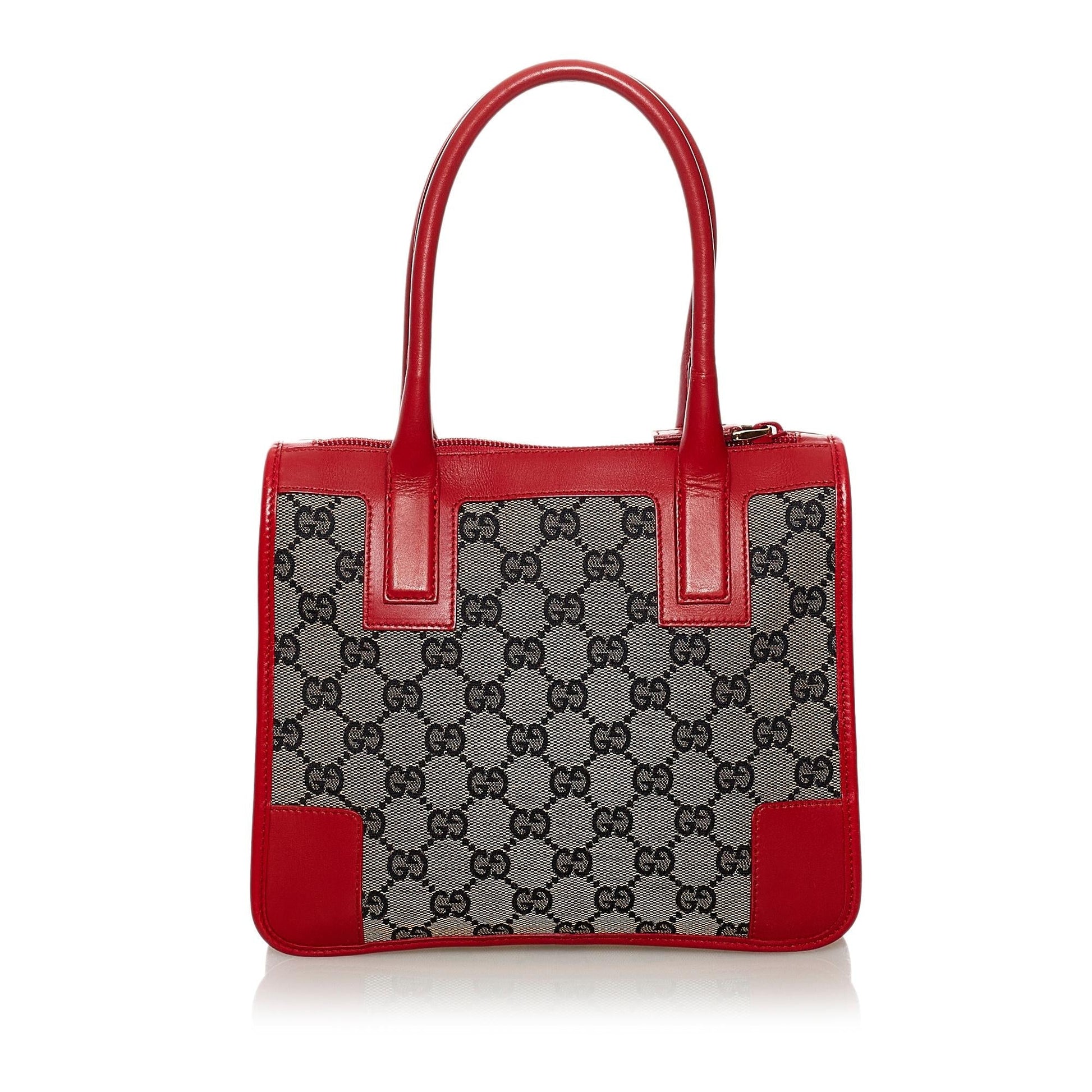 Gucci GG SHG Canvas Red Grey Satchel Bag