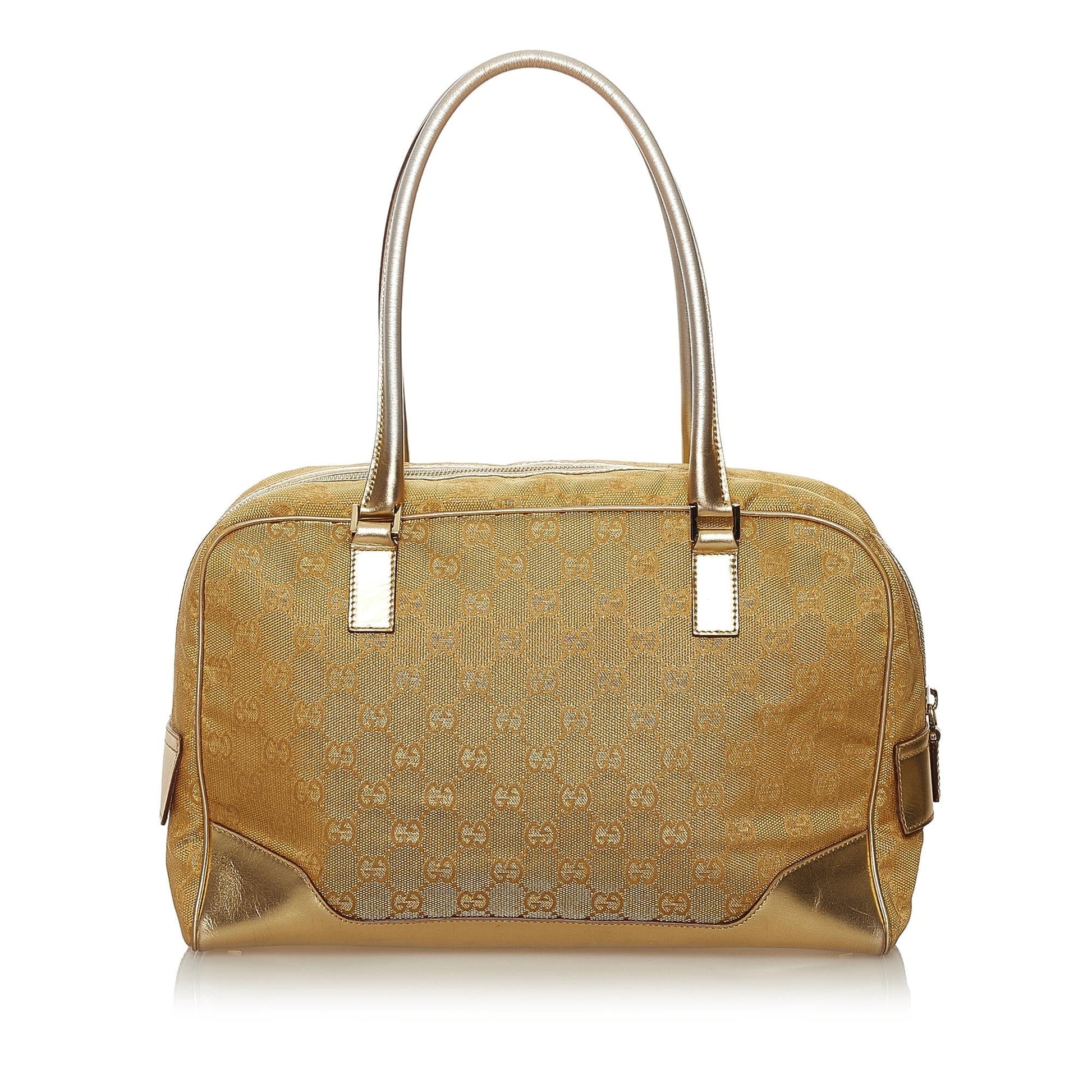 Gucci GG SHG Canvas Calf Gold Satchel Bag