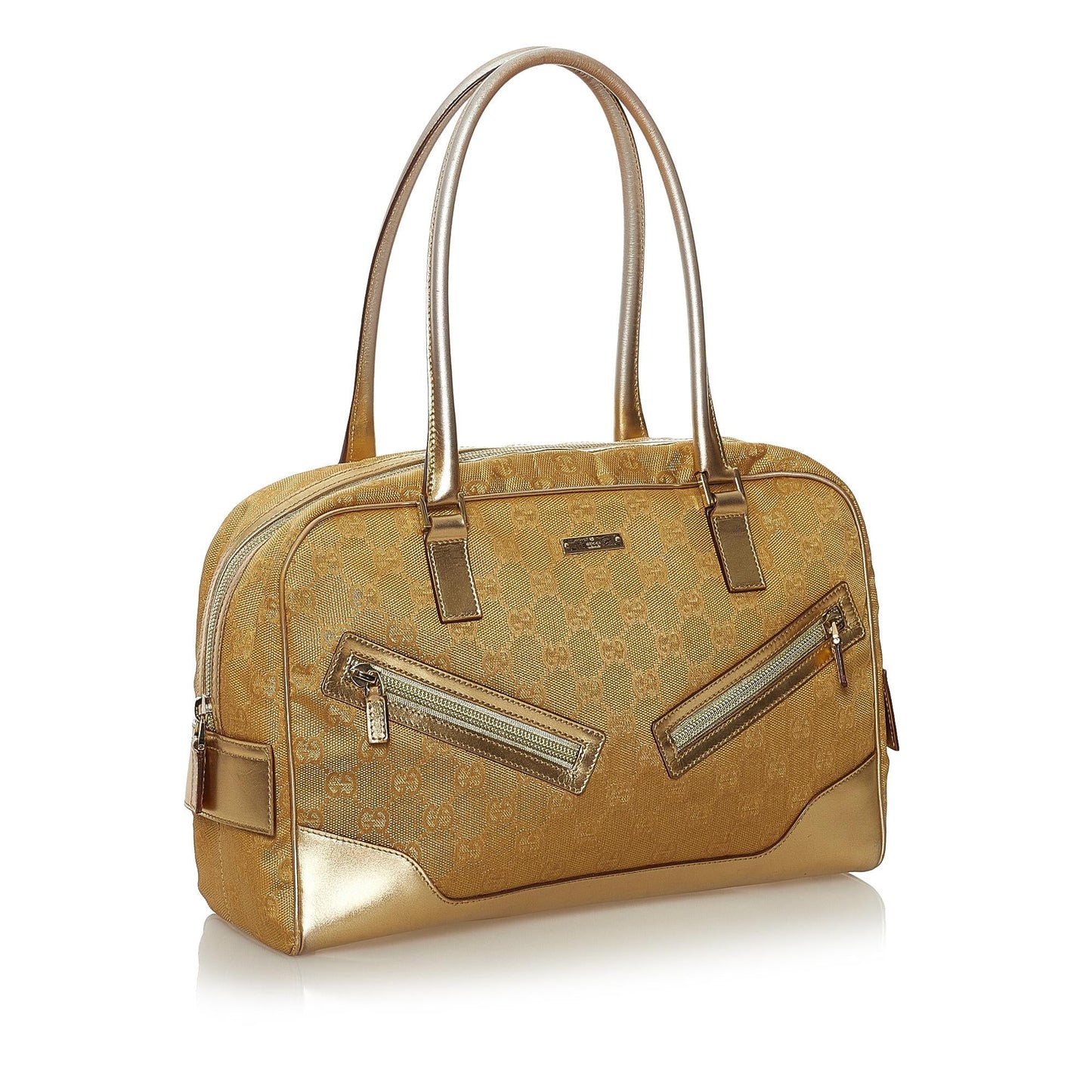 Gucci GG SHG Canvas Calf Gold Satchel Bag