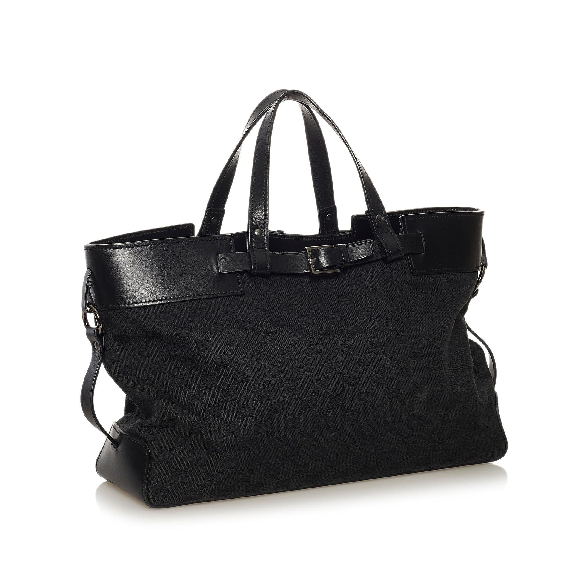 Gucci GG SHG Canvas Calf Black Satchel Bag