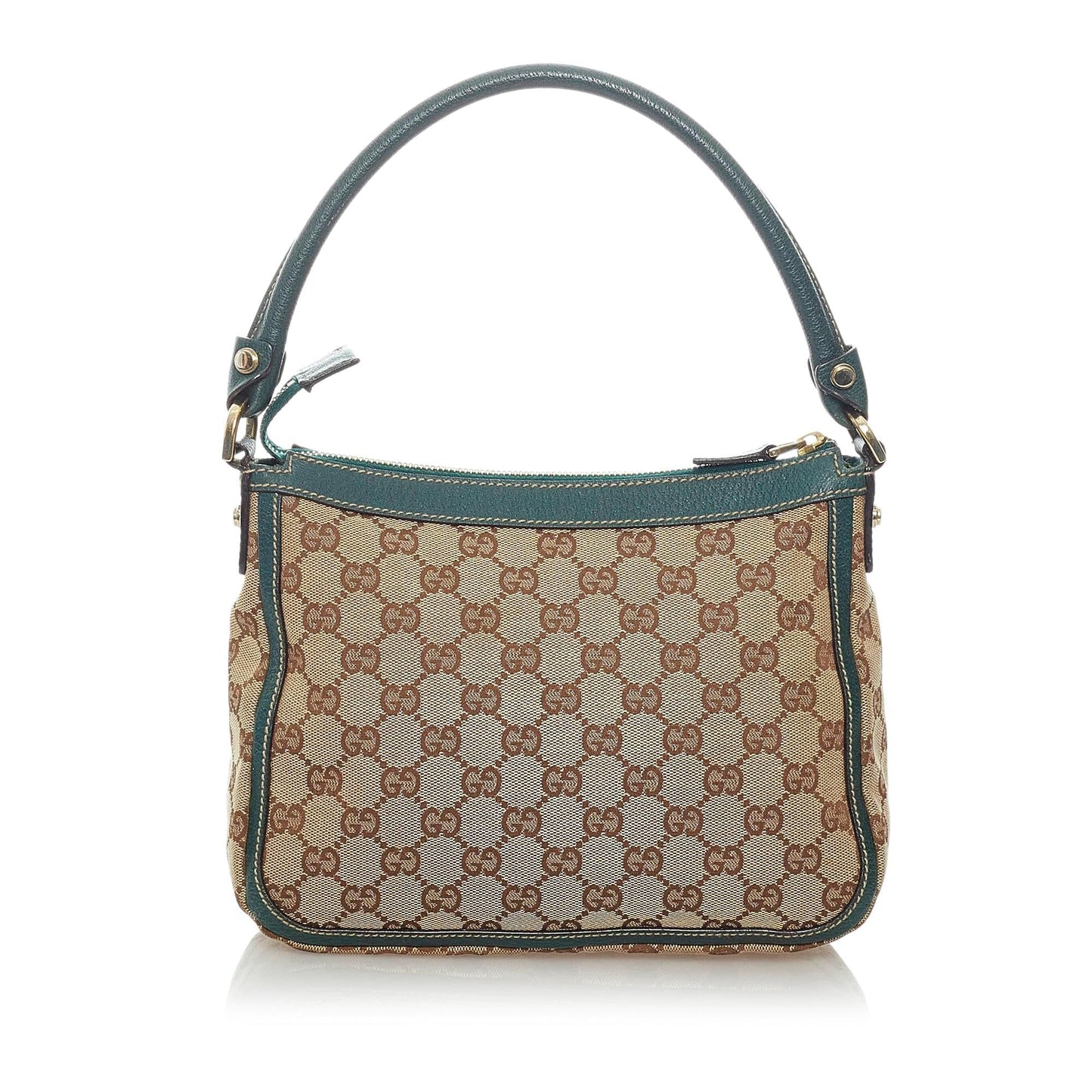 Gucci GG SHG Canvas Calf Brown Green Satchel Bag