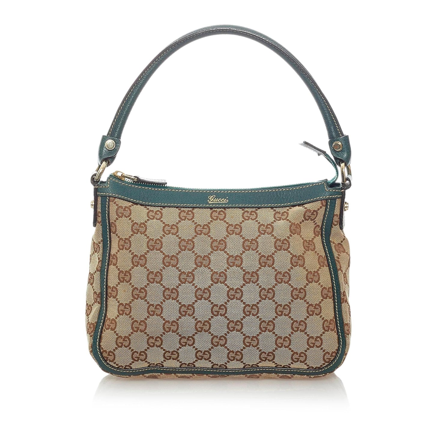 Gucci GG SHG Canvas Calf Brown Green Satchel Bag