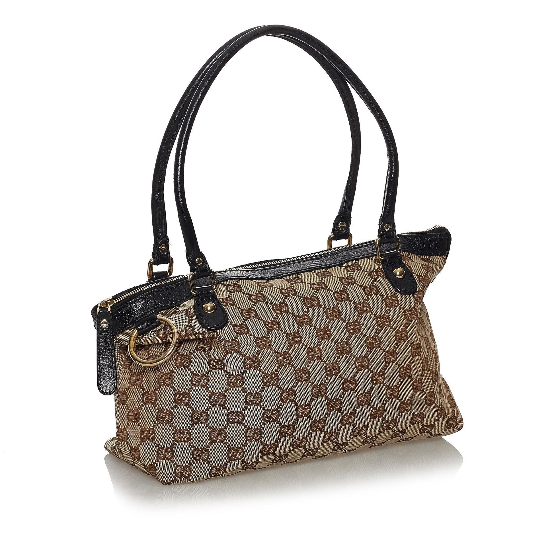 Gucci GG SHG Canvas Black Brown Satchel Bag