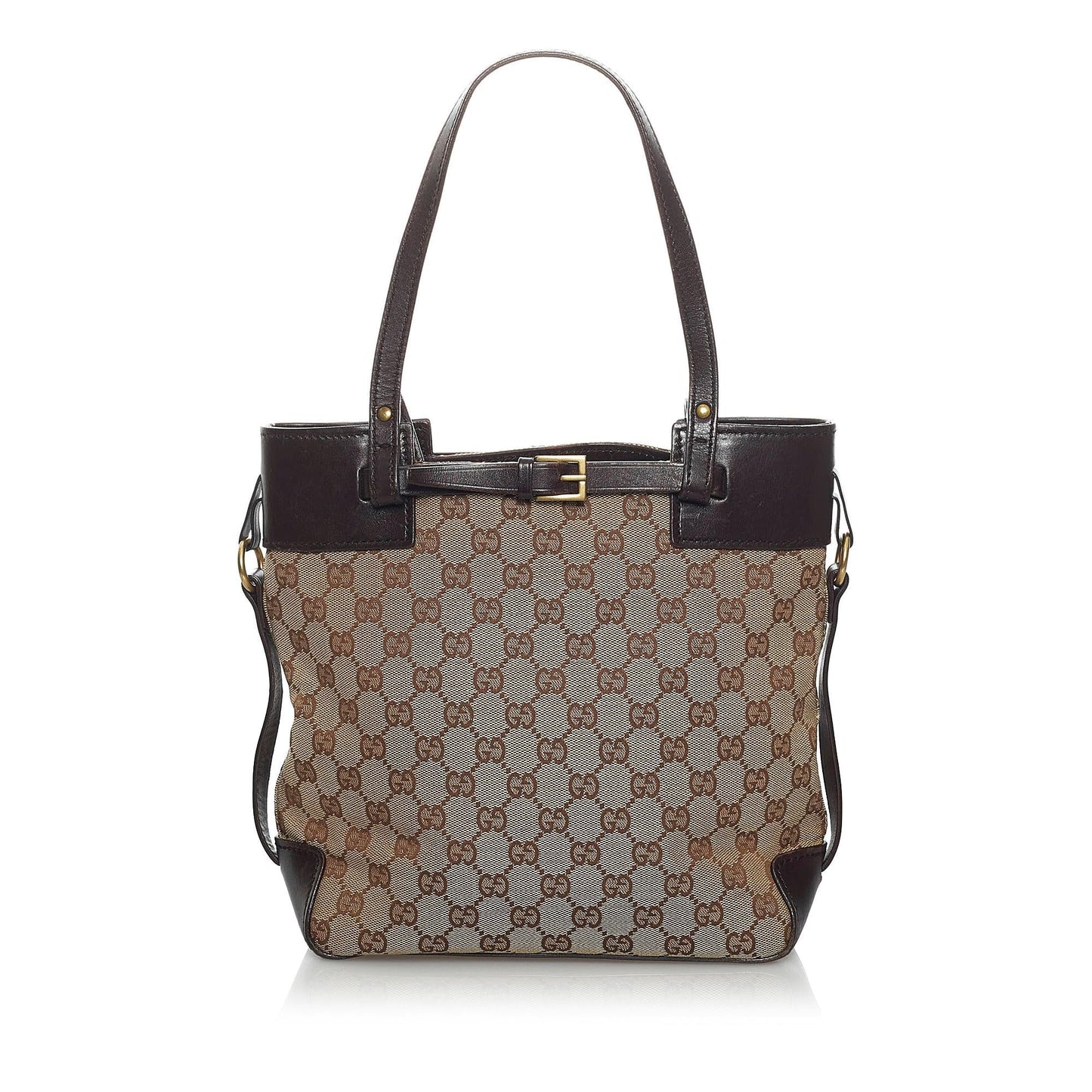 Gucci GG SHG Canvas Calf Brown Satchel Bag 4