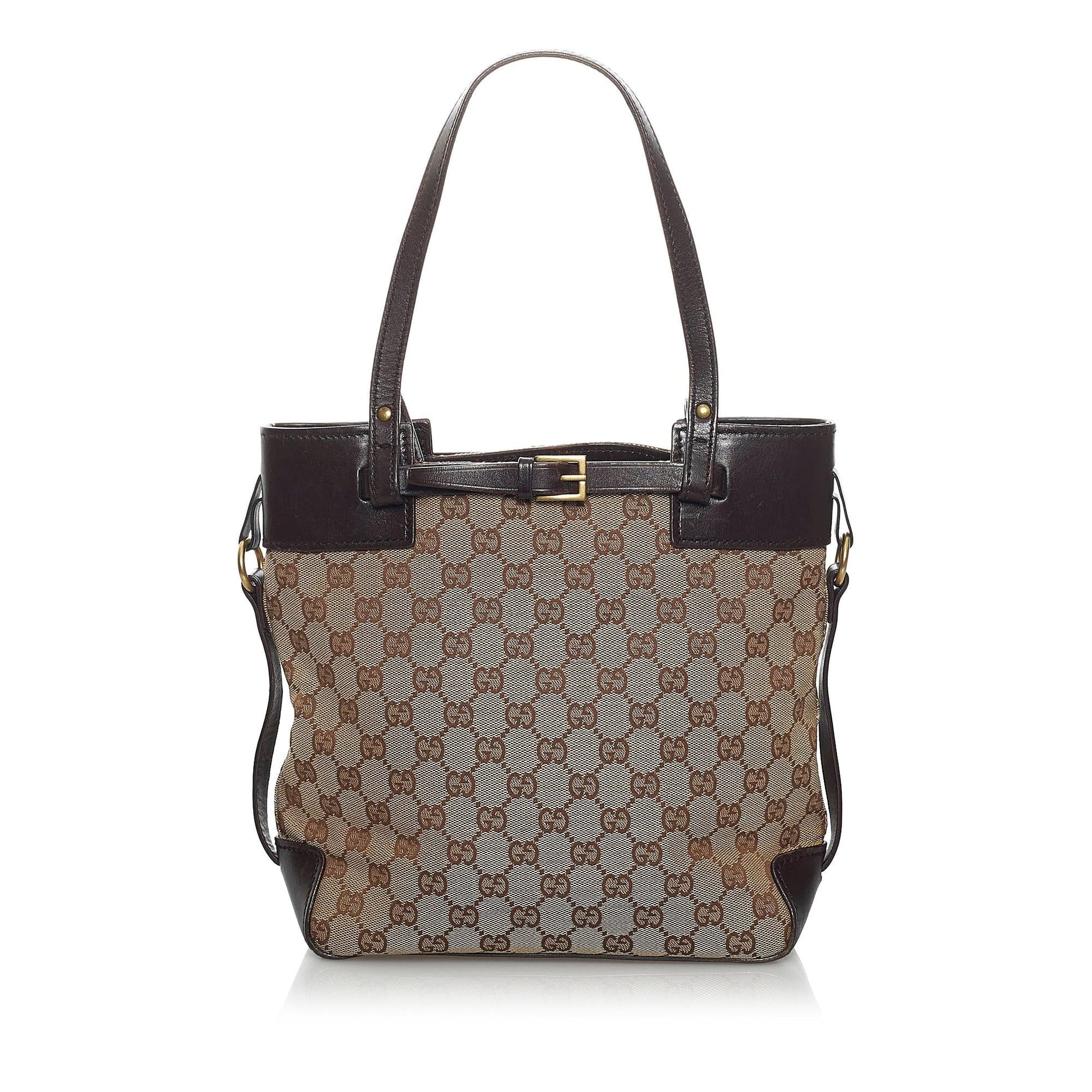 Gucci GG SHG Canvas Calf Brown Satchel Bag 4