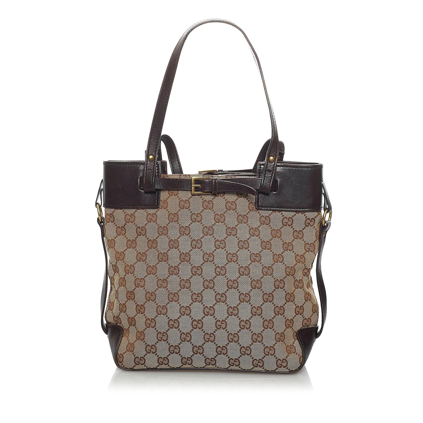 Gucci GG SHG Canvas Calf Brown Satchel Bag 4