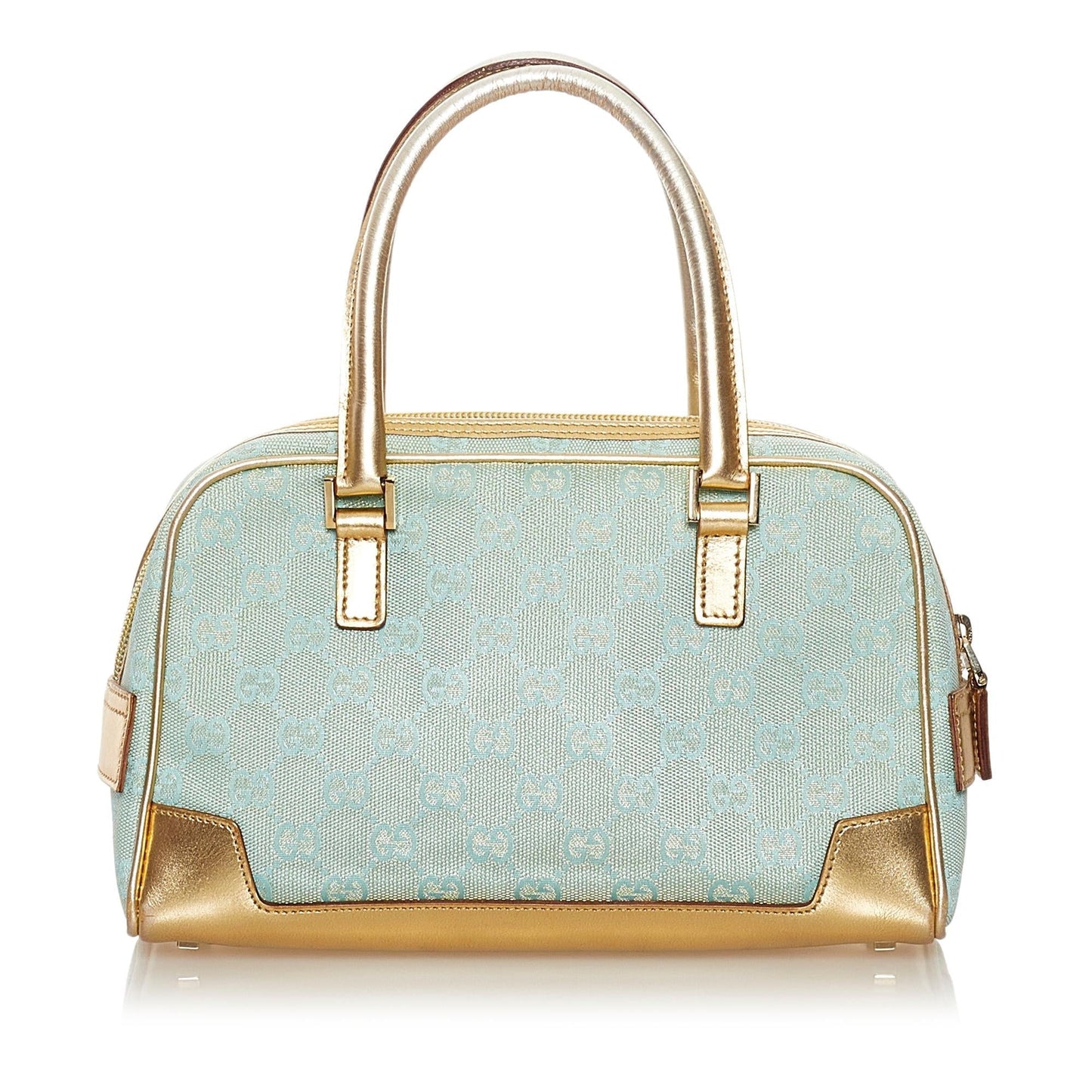 Gucci GG SHG Canvas Calf Blue Gold Satchel Bag