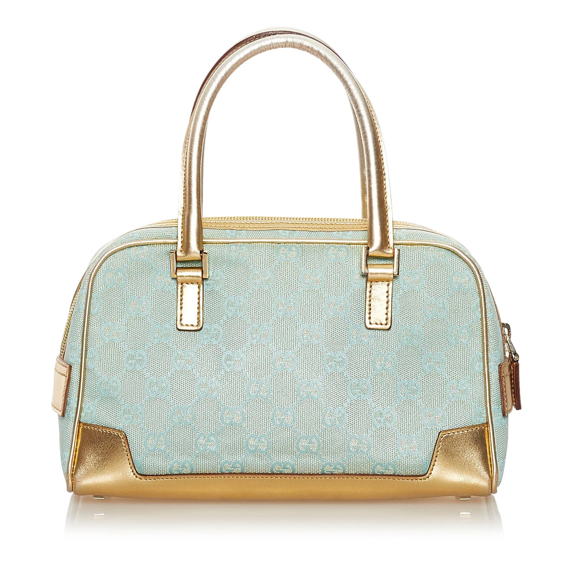 Gucci GG SHG Canvas Calf Blue Gold Satchel Bag