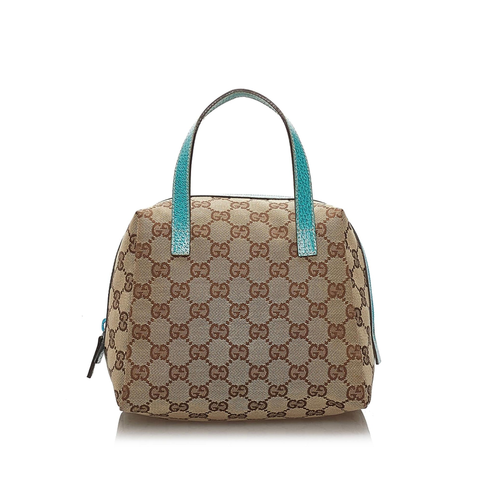 Gucci GG SHG Canvas Brown Blue Satchel Bag