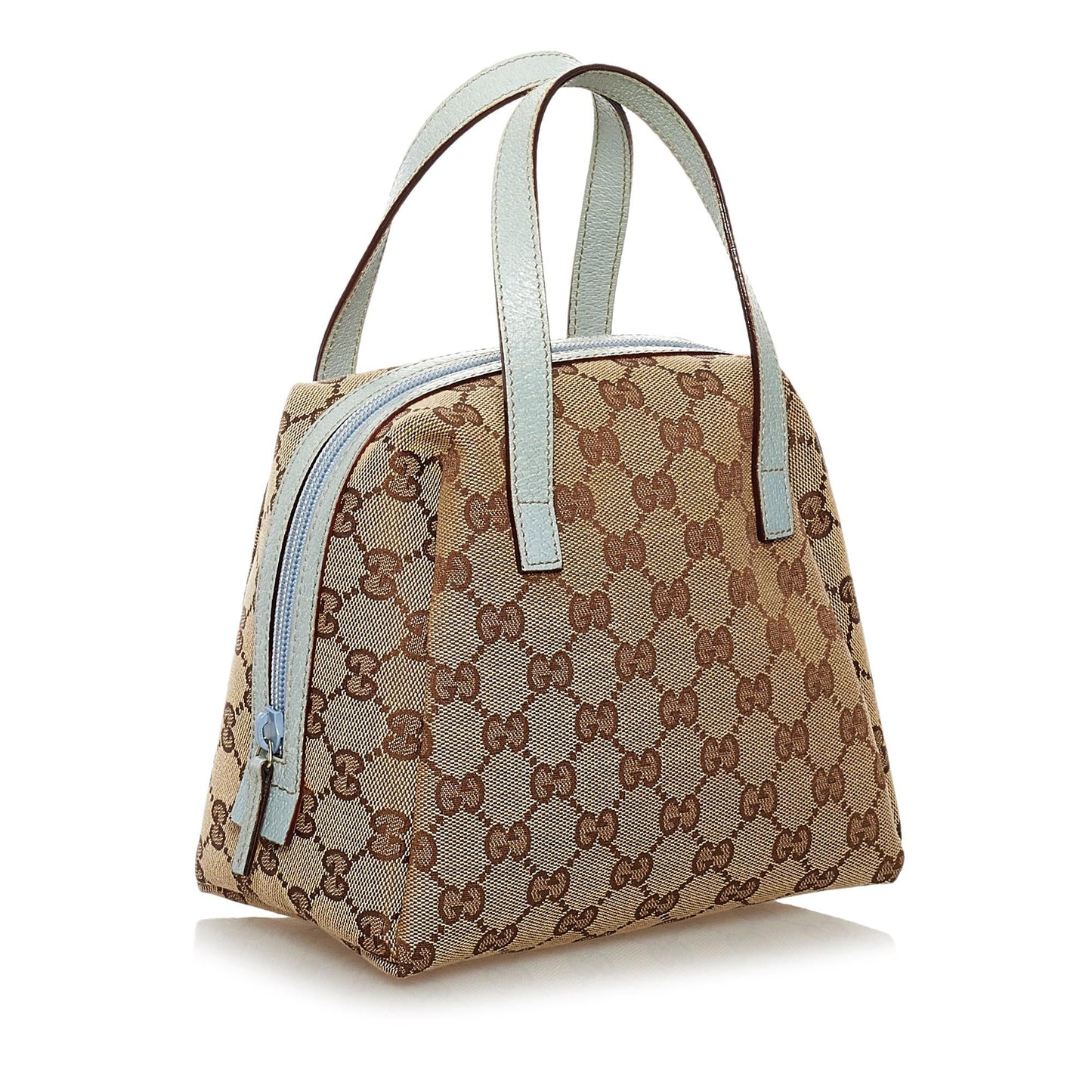 Gucci GG SHG Canvas Calf Brown Blue Satchel Bag 3