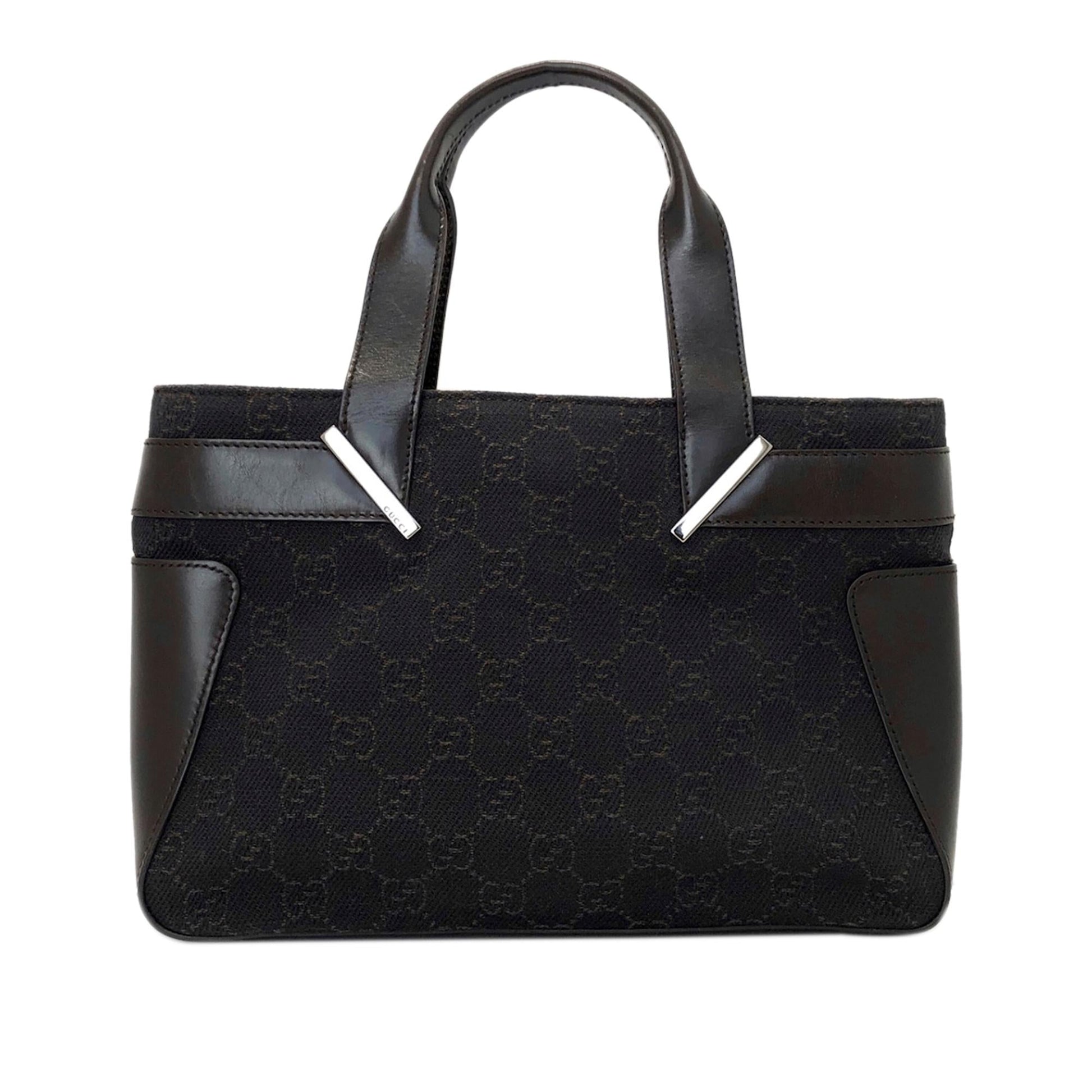 Gucci GG SHG Canvas Calf Black Satchel Bag Handbag Shg