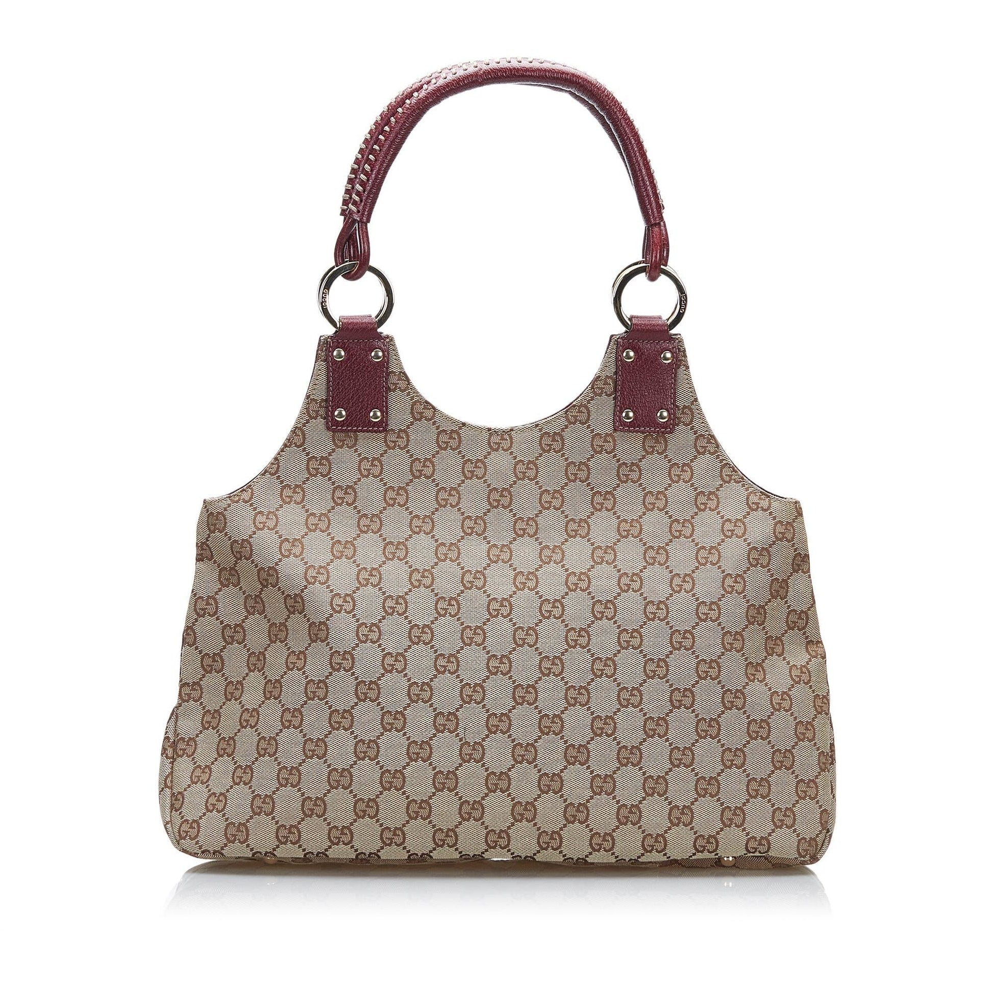 Gucci GG SHG-JyzxZr Canvas Calf Brown Red Satchel Bag