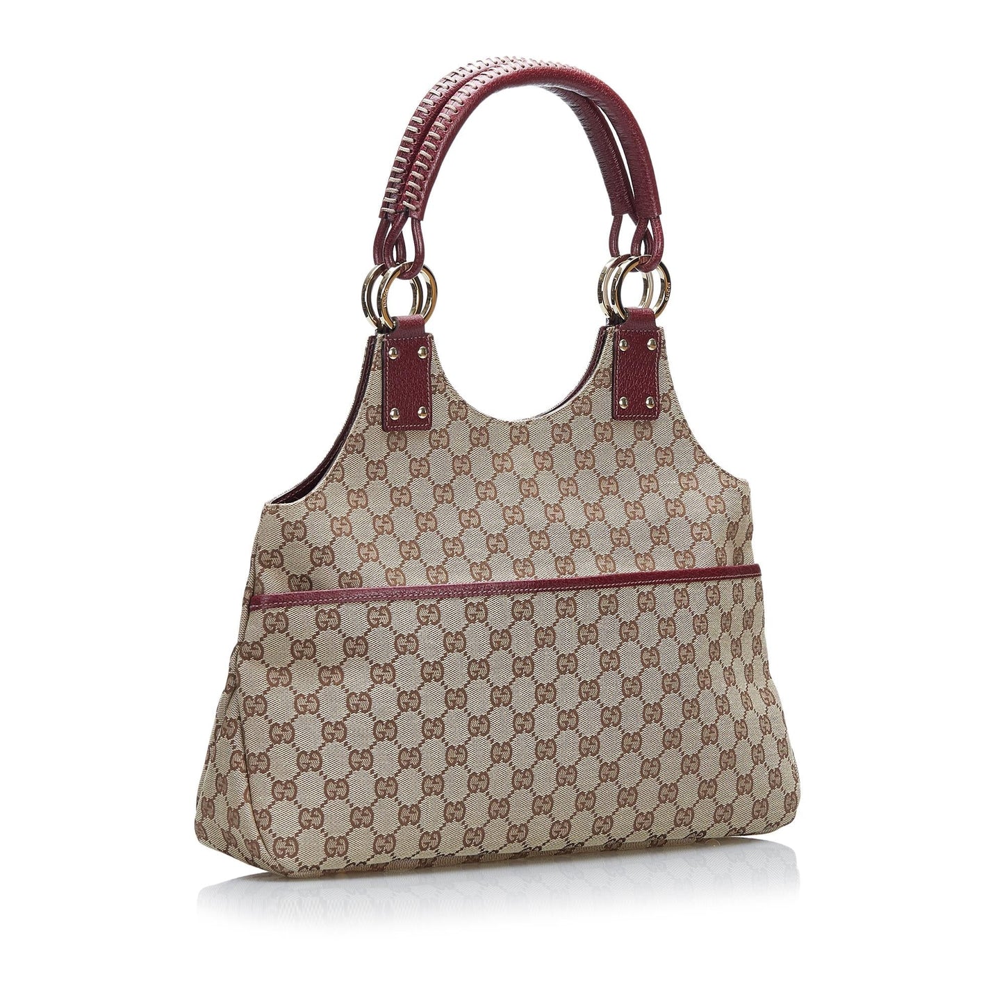 Gucci GG SHG-JyzxZr Canvas Calf Brown Red Satchel Bag