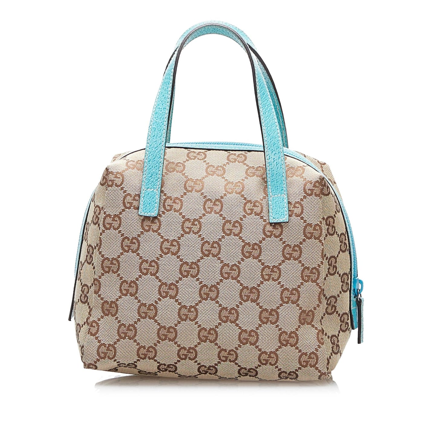 Gucci GG SHG-kxif11 Canvas Calf Brown Blue Satchel Bag