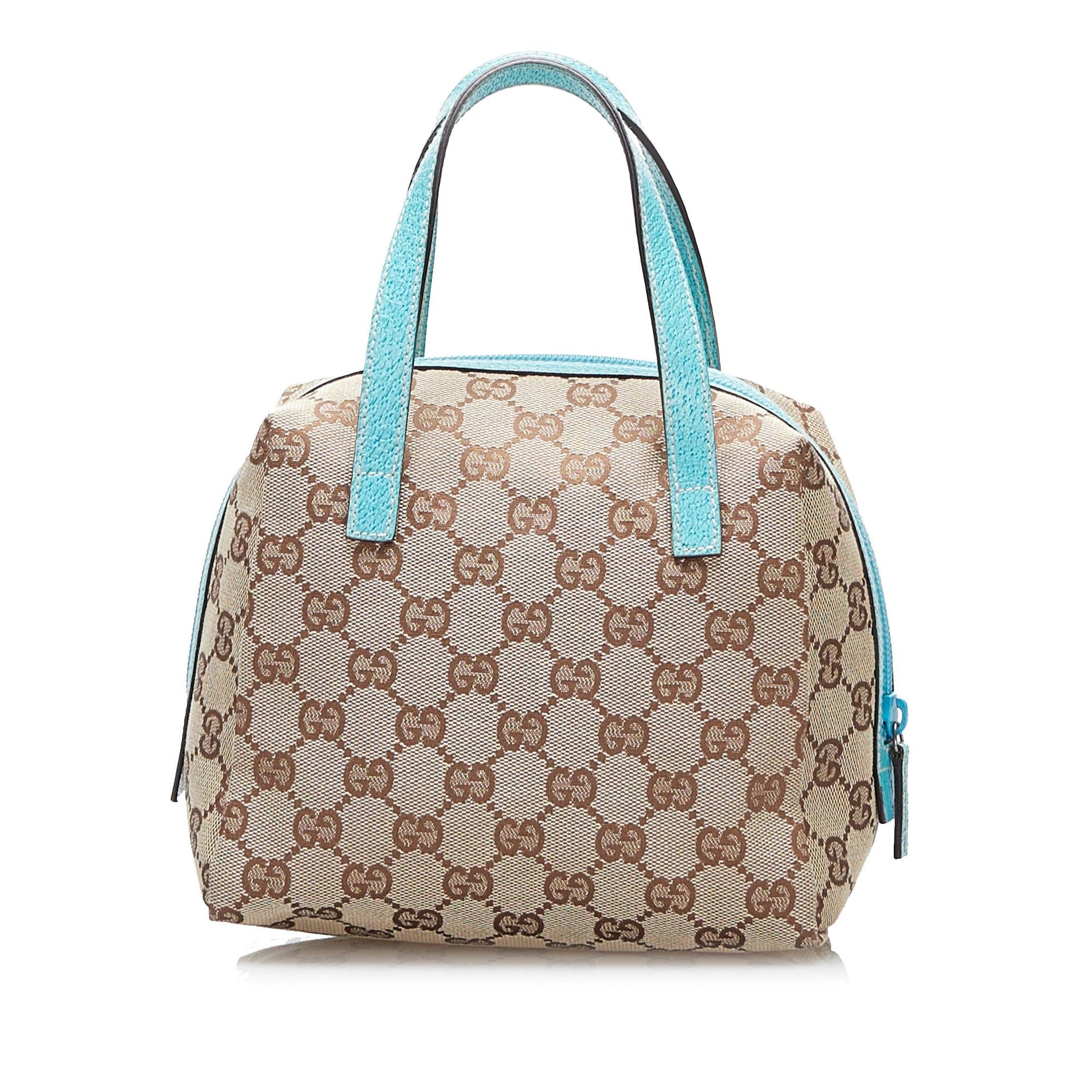Gucci GG SHG-kxif11 Canvas Calf Brown Blue Satchel Bag
