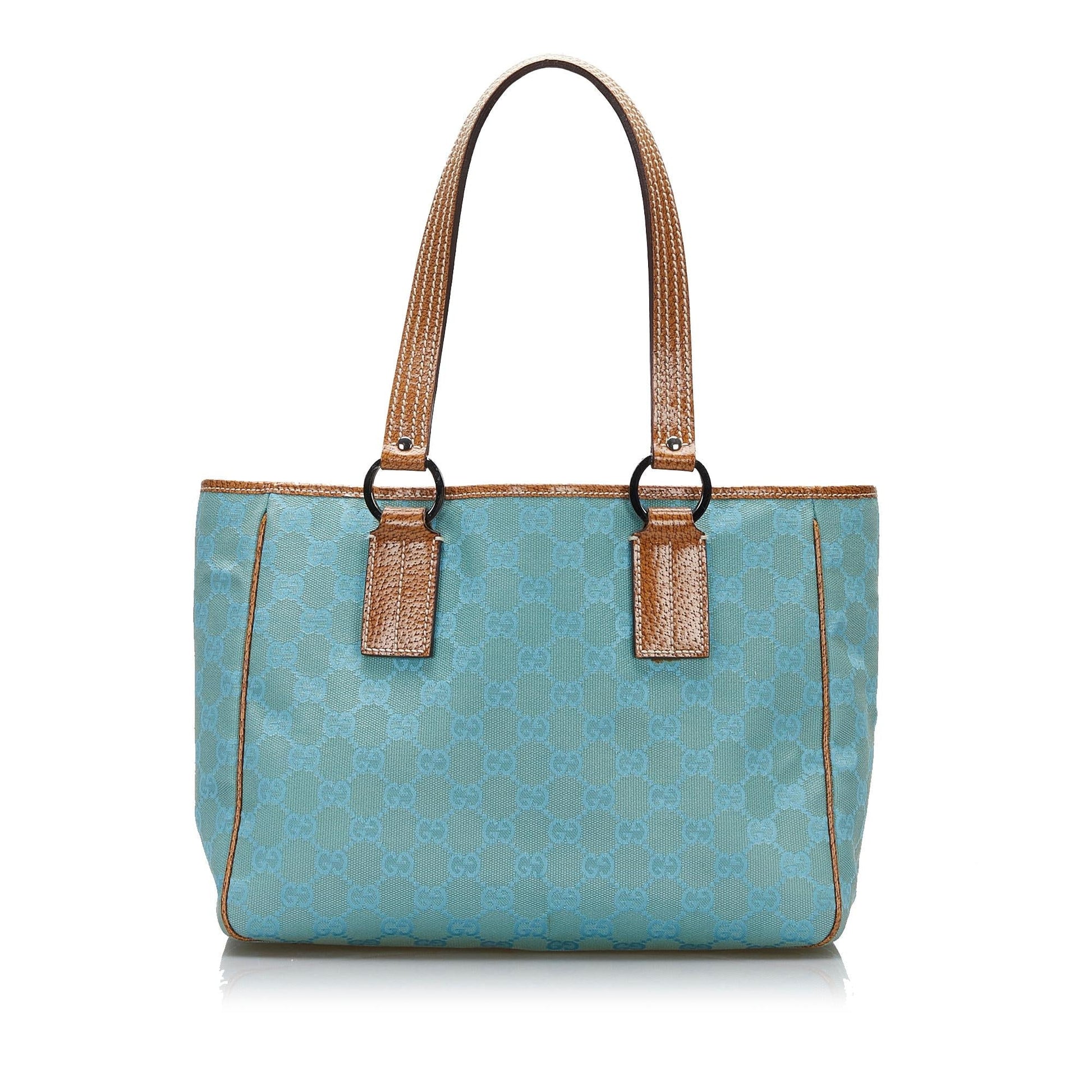 Gucci GG SHG-JCmL58 Canvas Calf Brown Blue Satchel Bag