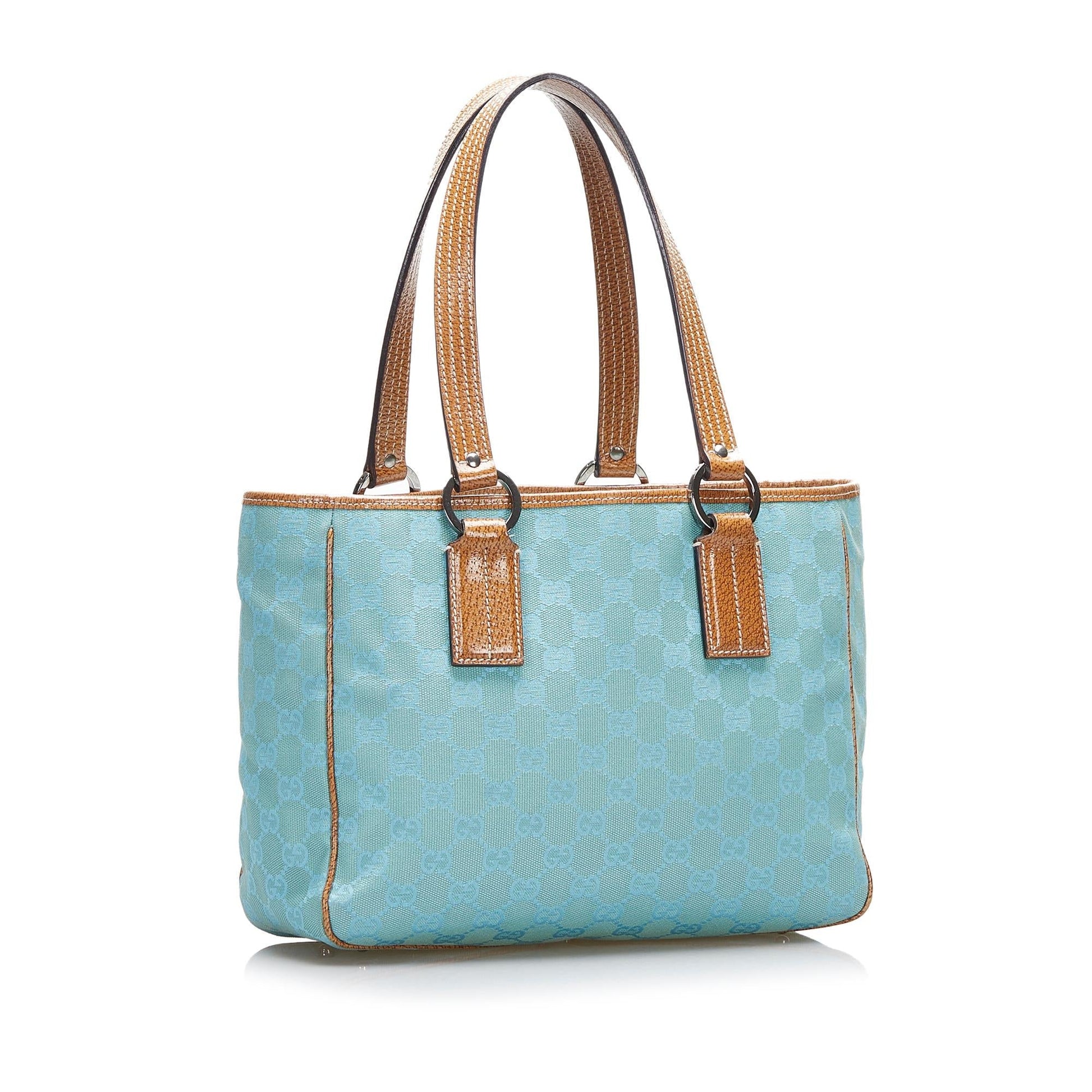 Gucci GG SHG-FpP08A Canvas Calf Brown Blue Satchel Bag