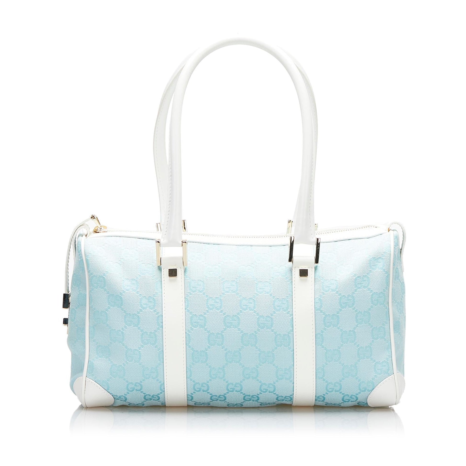 Gucci GG SHG-v8RxJI Canvas Calf White Blue Satchel Bag