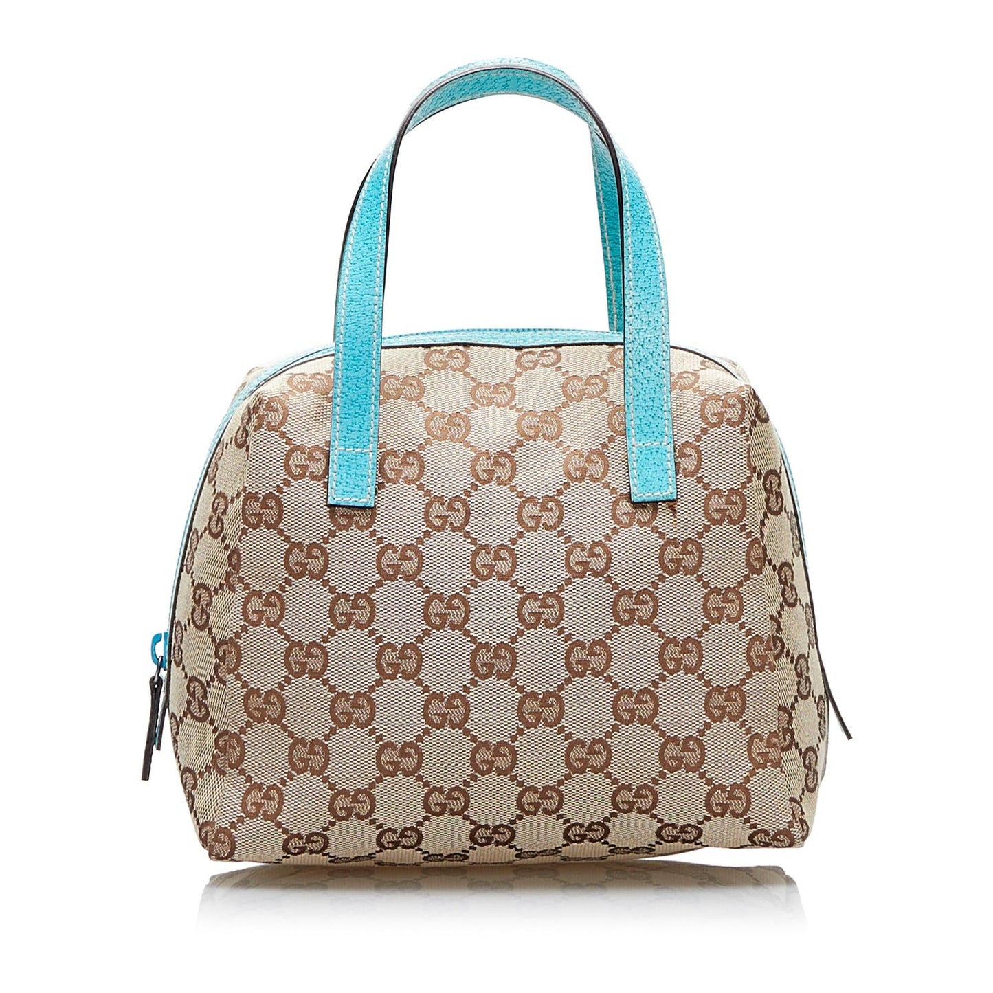 Gucci GG SHG-8R5f6e Canvas Calf Brown Blue Satchel Bag