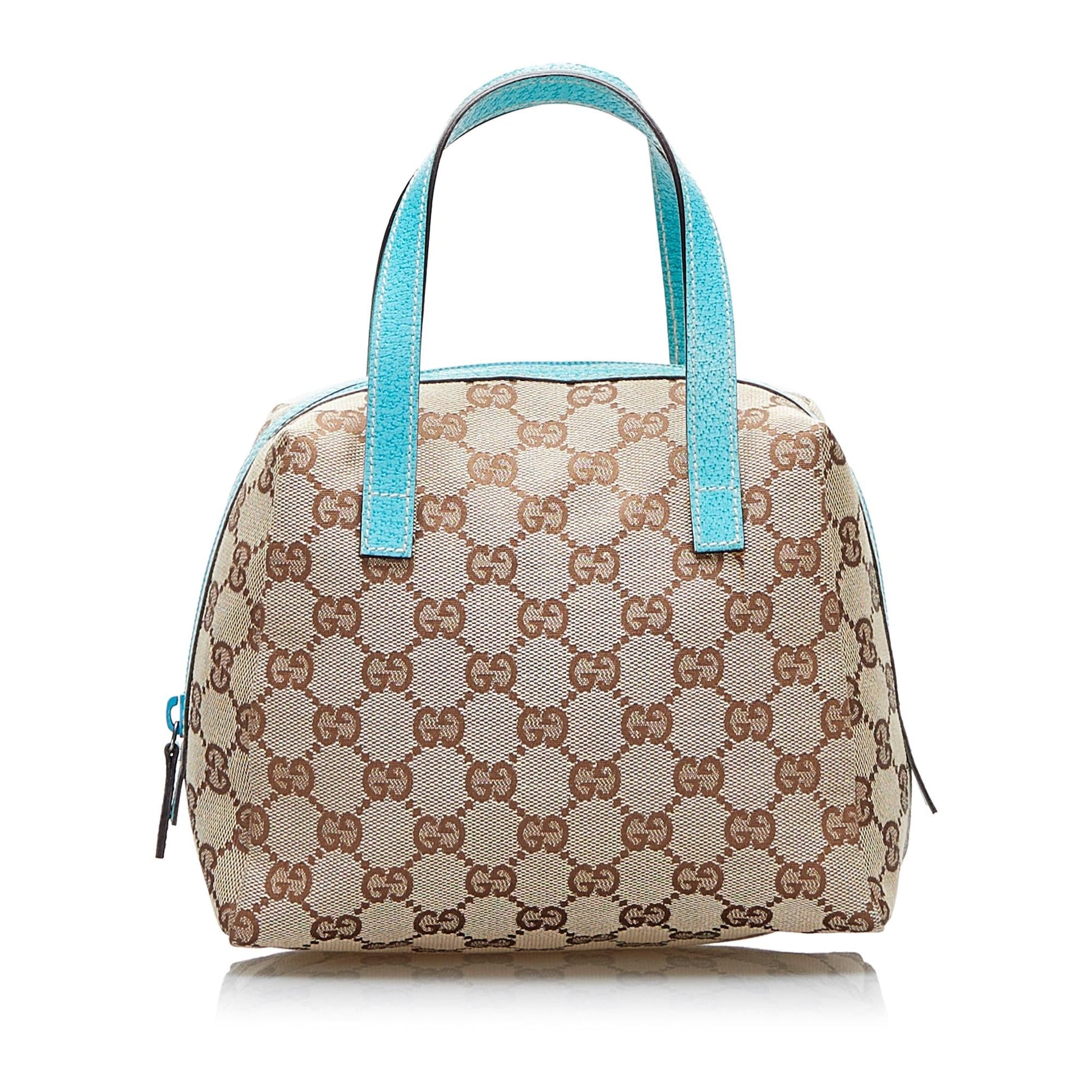 Gucci GG SHG-8R5f6e Canvas Calf Brown Blue Satchel Bag