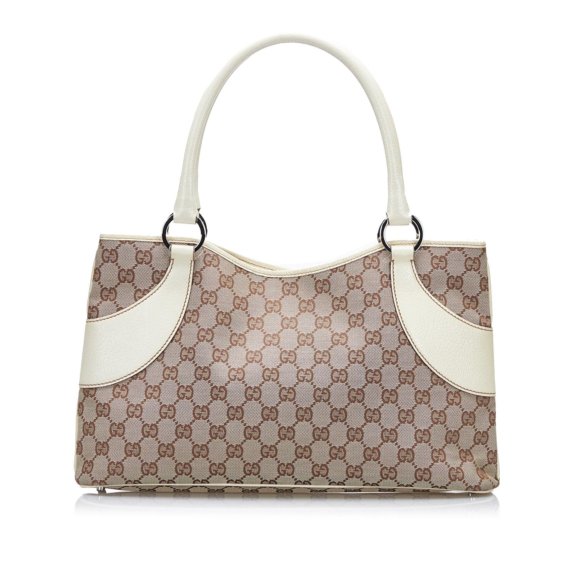 Gucci GG SHG-ZOn2d3 Canvas Calf White Brown Satchel Bag