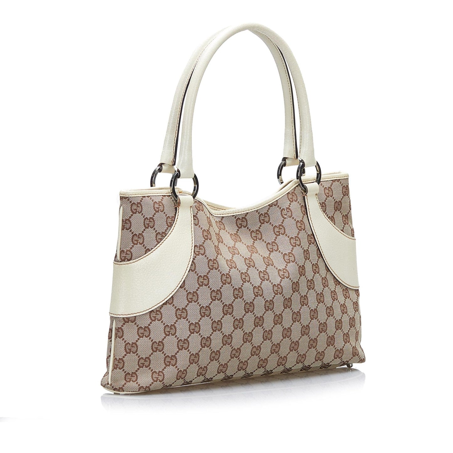 Gucci GG SHG-ZOn2d3 Canvas Calf White Brown Satchel Bag