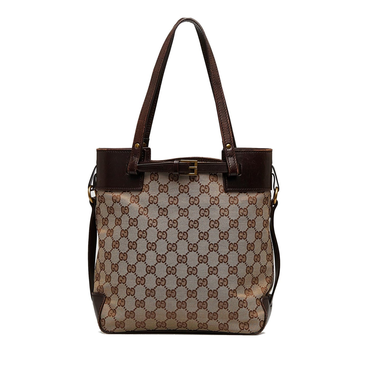 Gucci GG SHG-X003AZ Canvas Calf Black Brown Satchel Bag