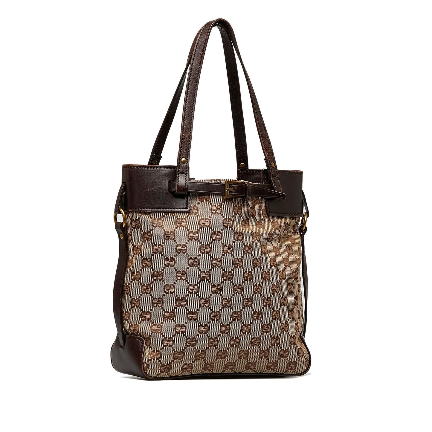 Gucci GG SHG-X003AZ Canvas Calf Black Brown Satchel Bag