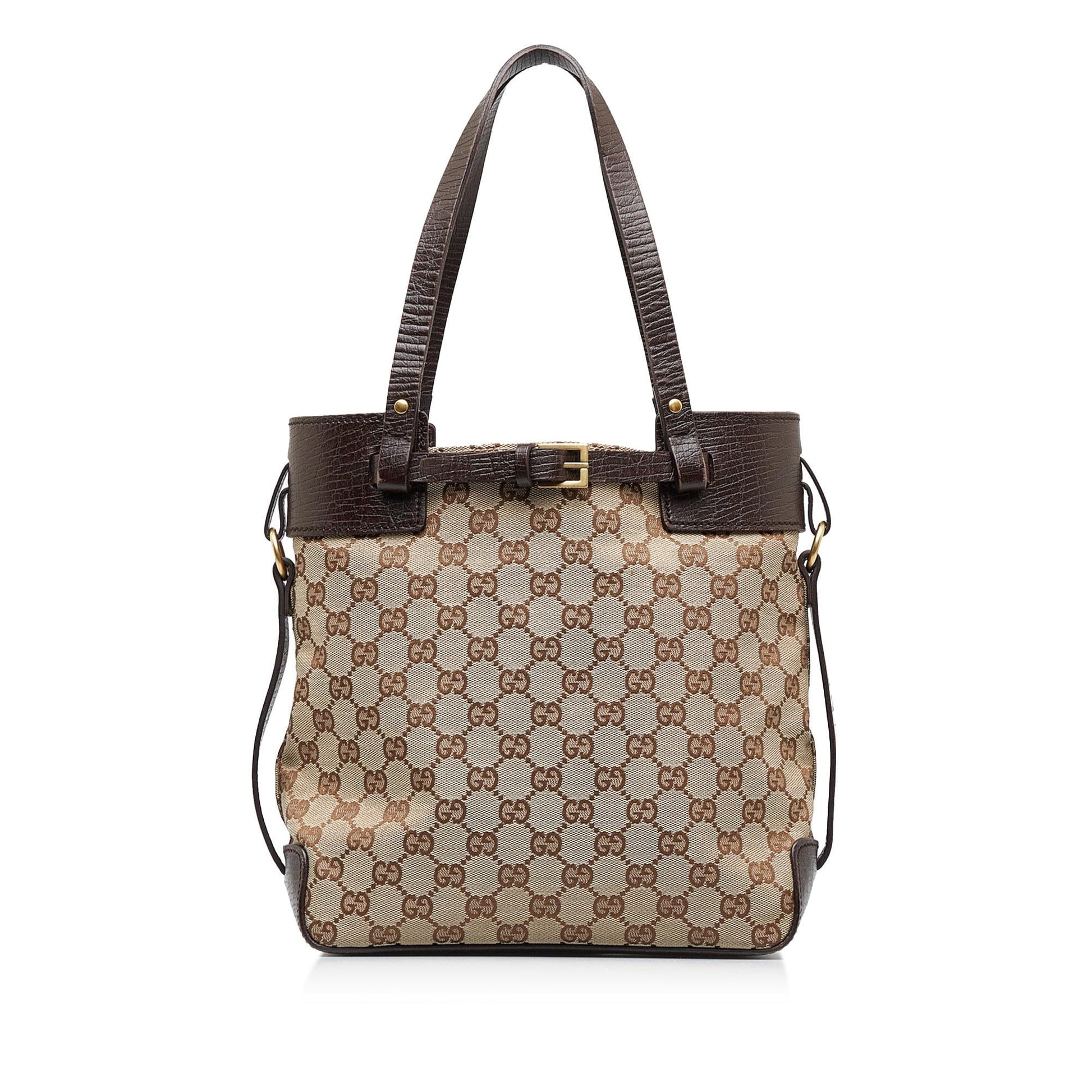 Gucci GG SHG-1UdsKi Canvas Calf Brown Satchel Bag