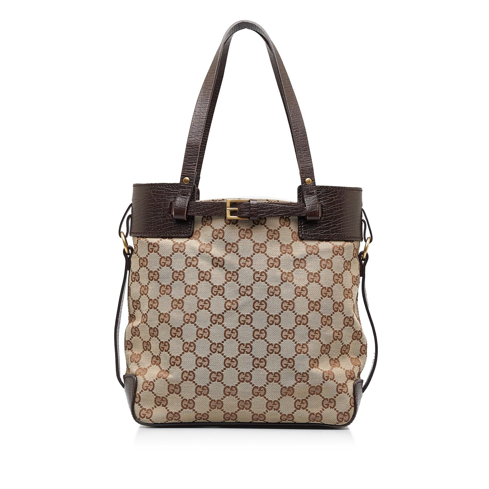Gucci GG SHG-1UdsKi Canvas Calf Brown Satchel Bag