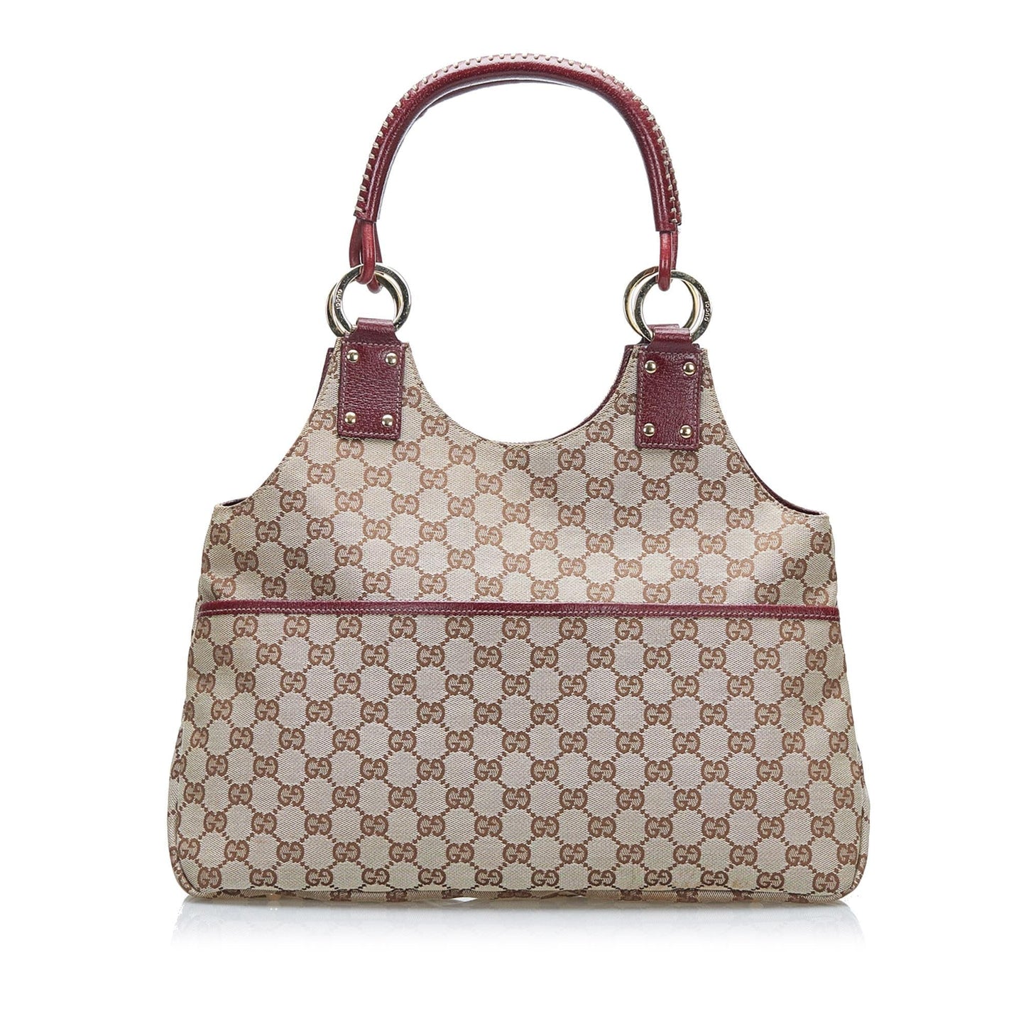 Gucci GG SHG-z4RIcc Canvas Calf Brown Red Satchel Bag