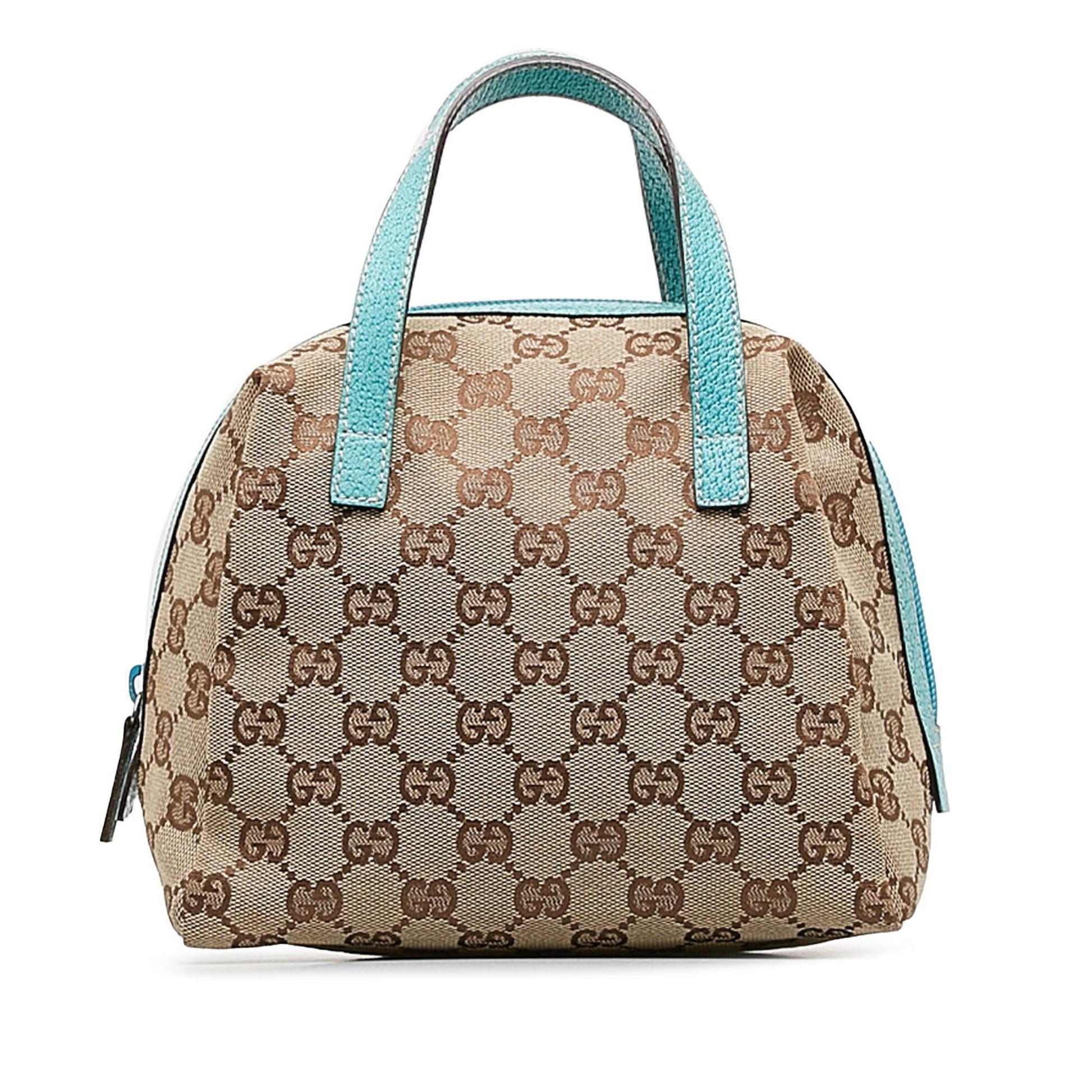 Gucci GG SHG-31oVHS Canvas Brown Satchel Bag