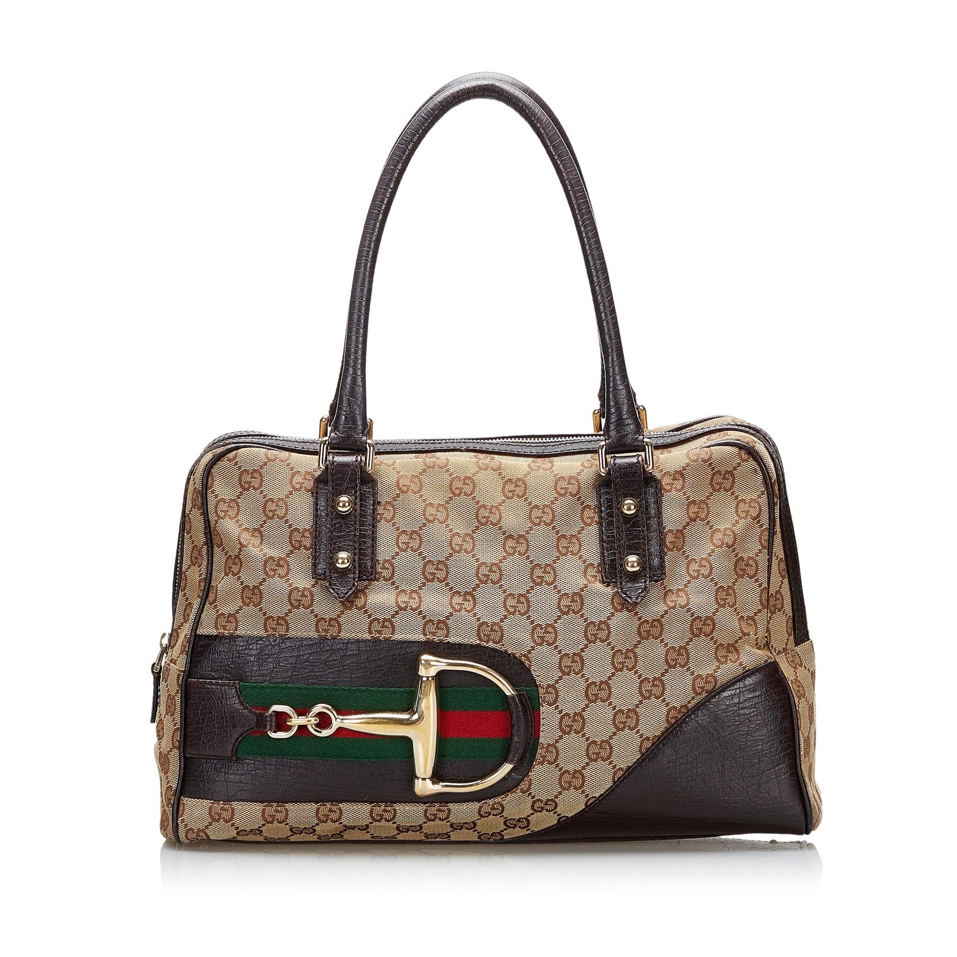 Gucci GG Hasler SHG-kbVyMT Canvas Calf Brown Satchel Bag