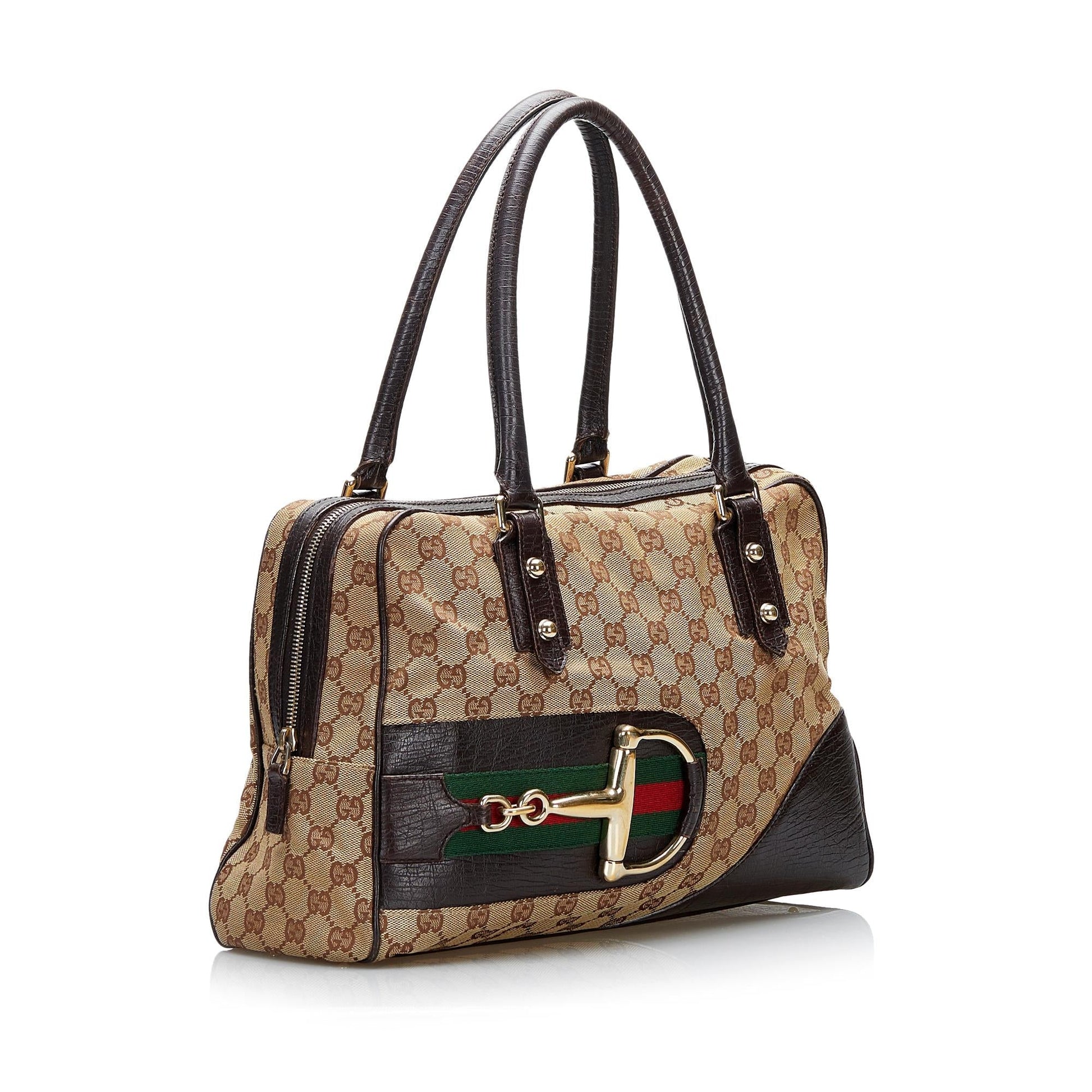Gucci GG Hasler SHG-kbVyMT Canvas Calf Brown Satchel Bag
