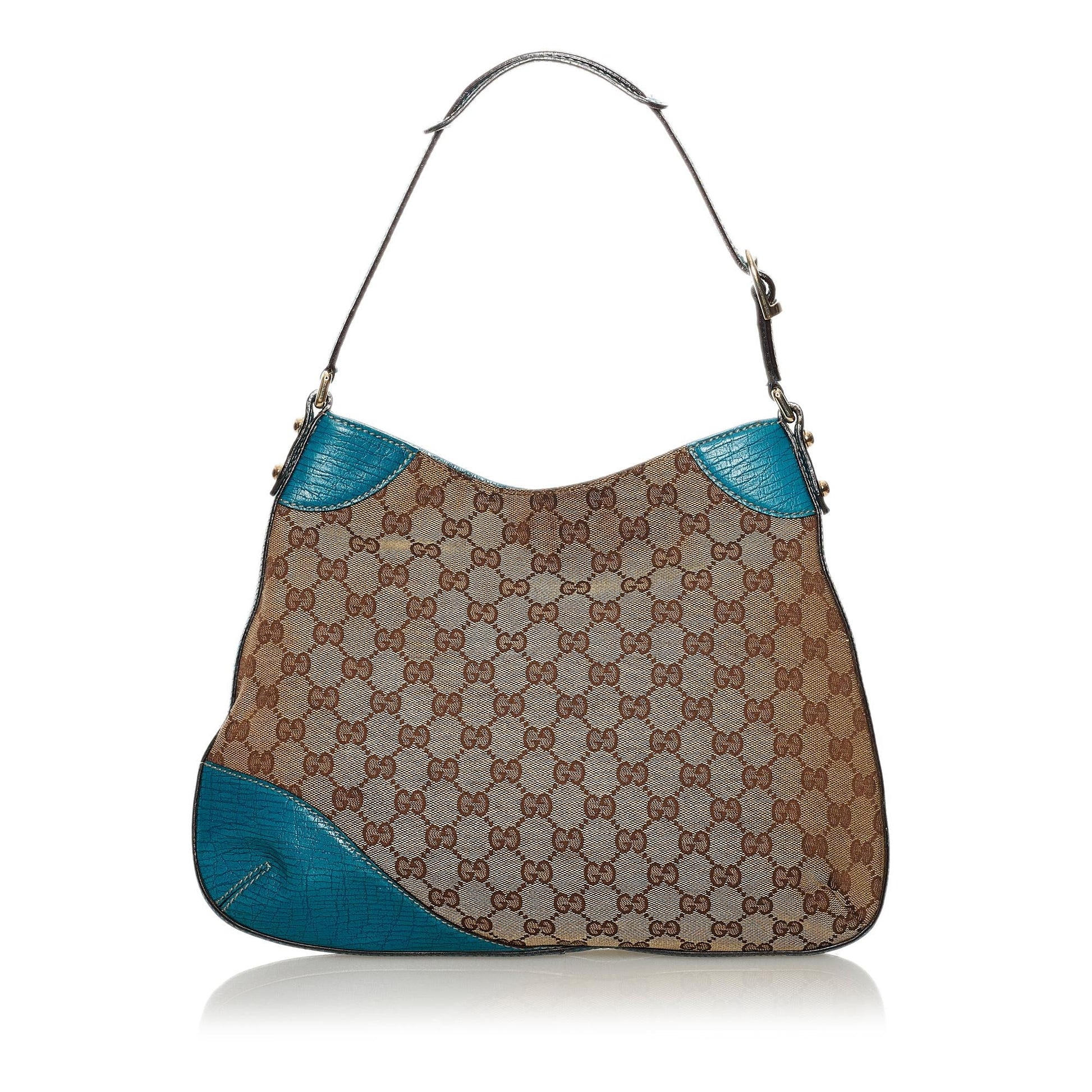 Gucci GG Hasler Horsebit SHG Canvas Brown Blue Shoulder Bag