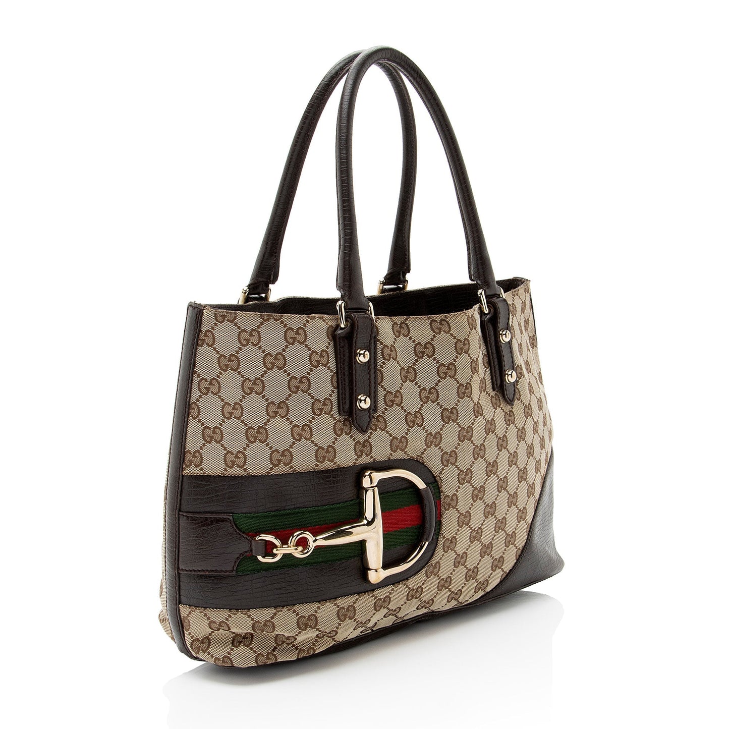 Gucci GG Hasler Leather Canvas Nylon Brown Tote Bag