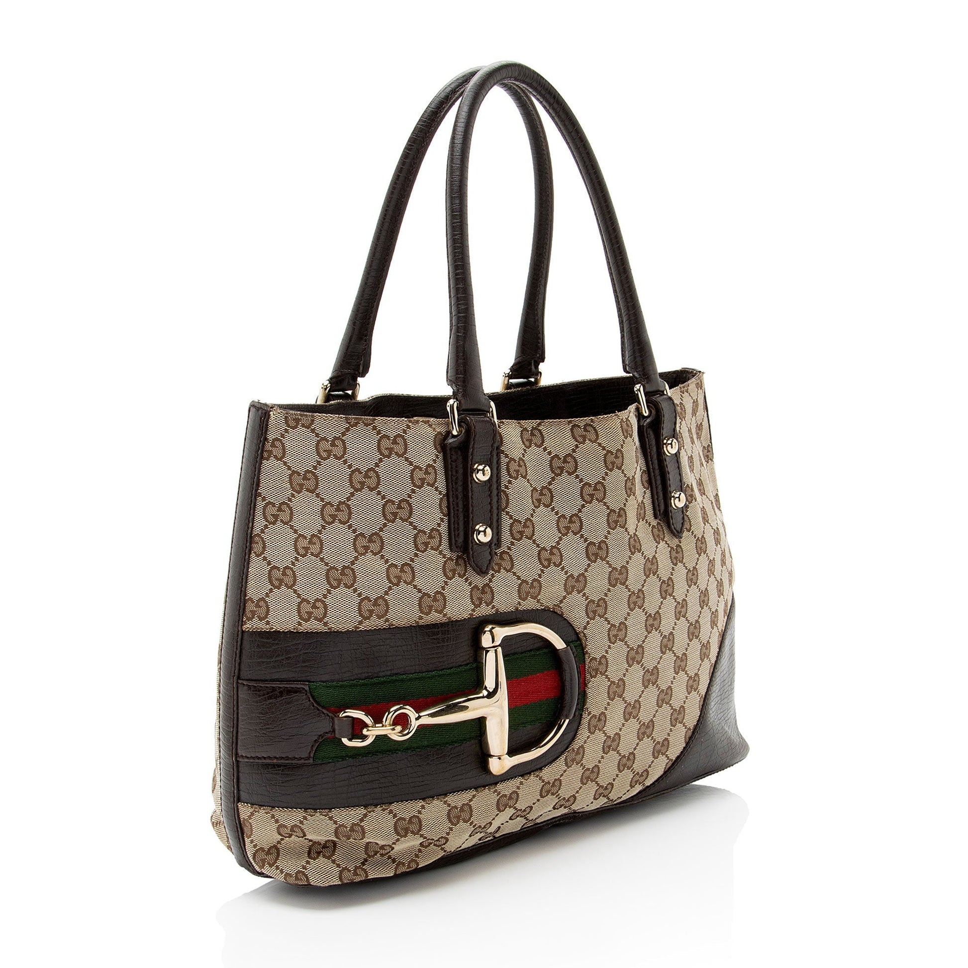 Gucci GG Hasler Leather Canvas Nylon Brown Tote Bag