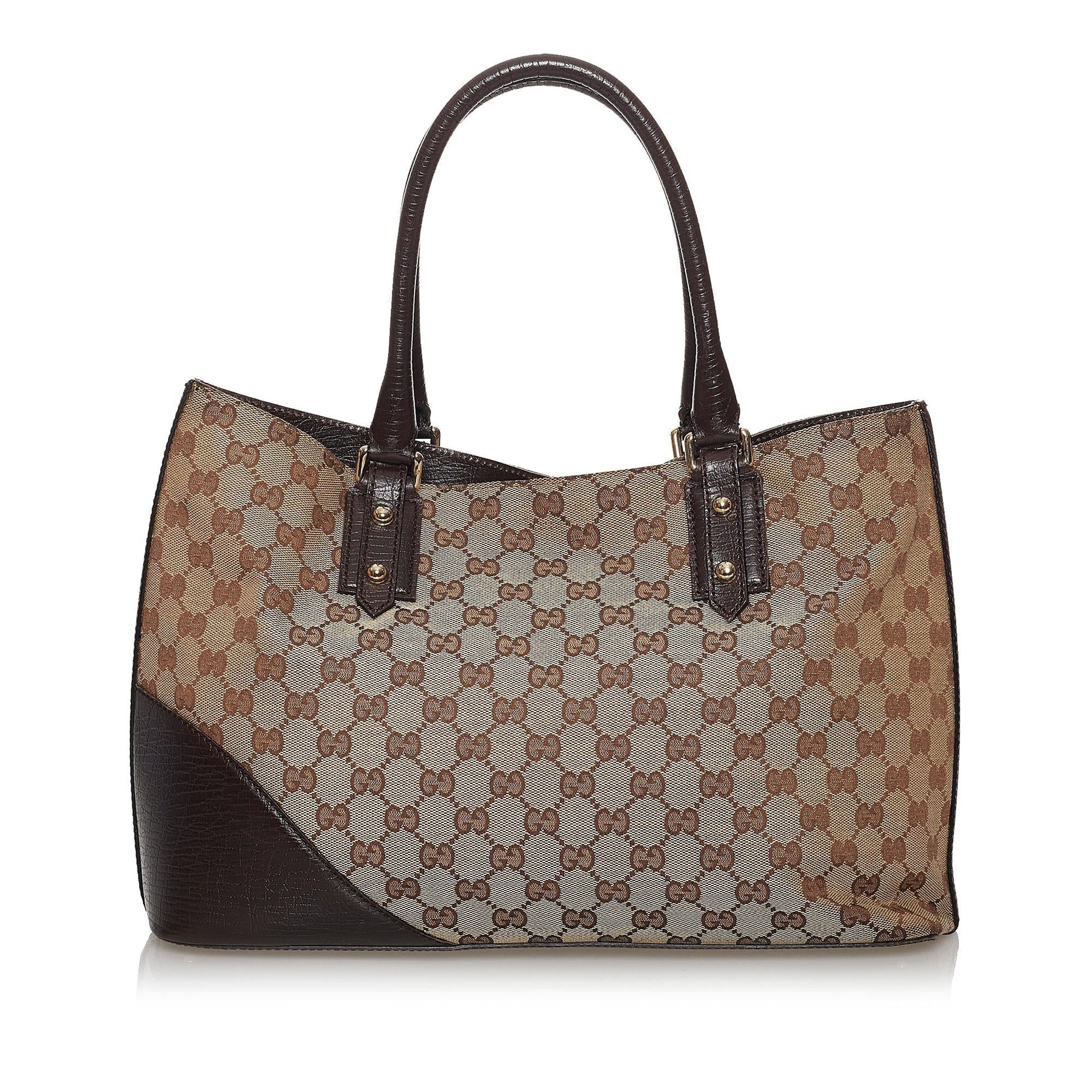 Gucci GG Hasler SHG Canvas Calf Black Brown Tote Bag