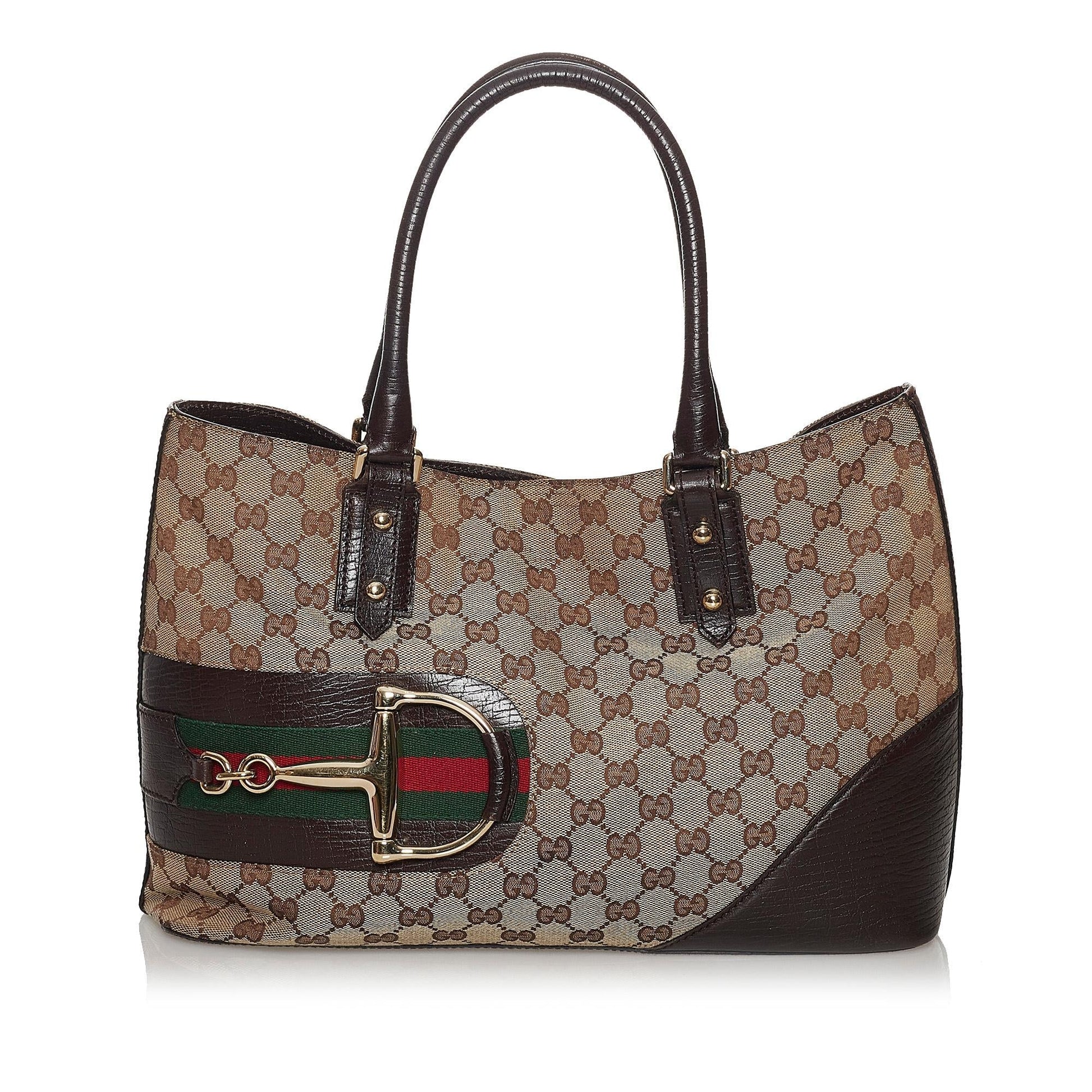 Gucci GG Hasler SHG Canvas Calf Black Brown Tote Bag