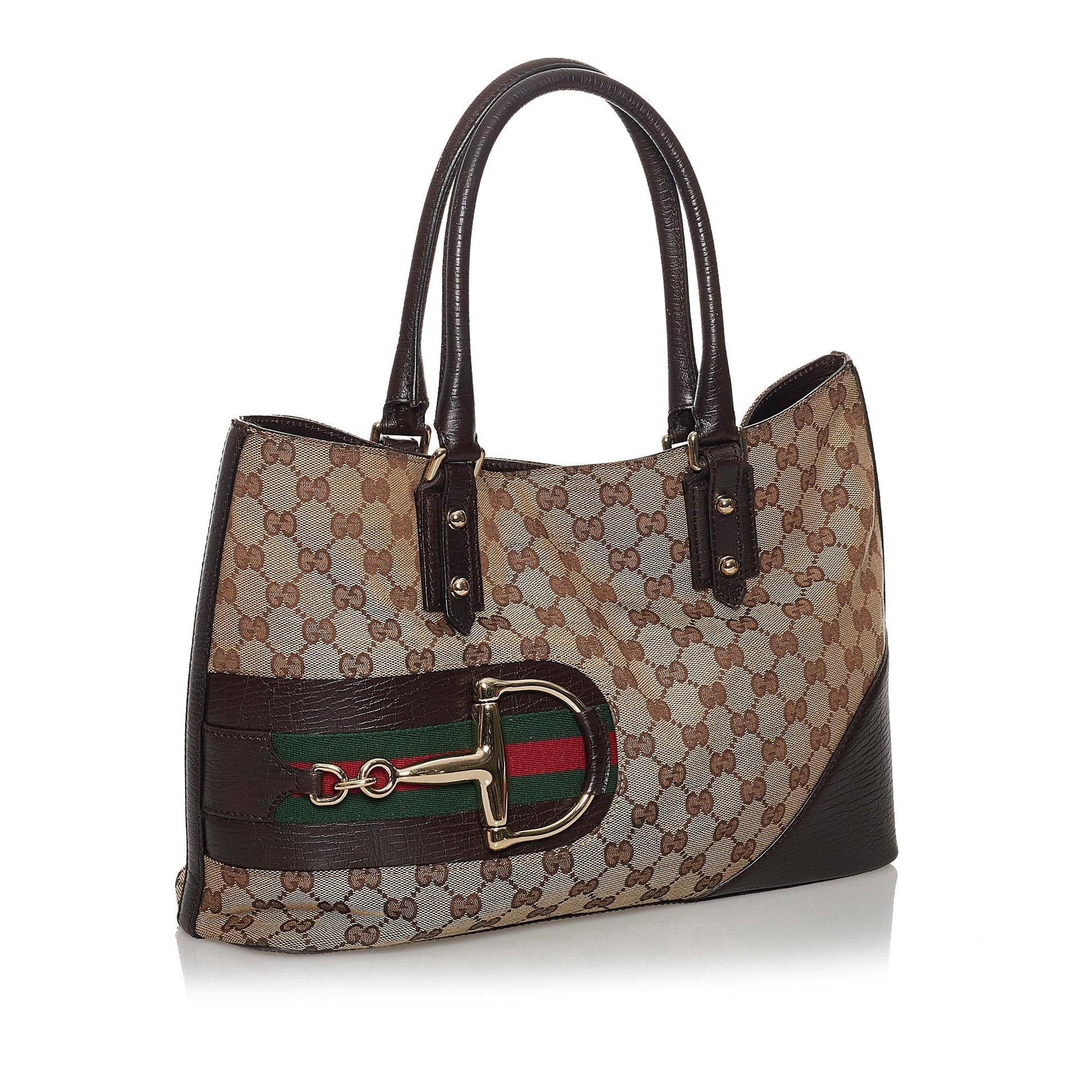 Gucci GG Hasler SHG Canvas Calf Black Brown Tote Bag