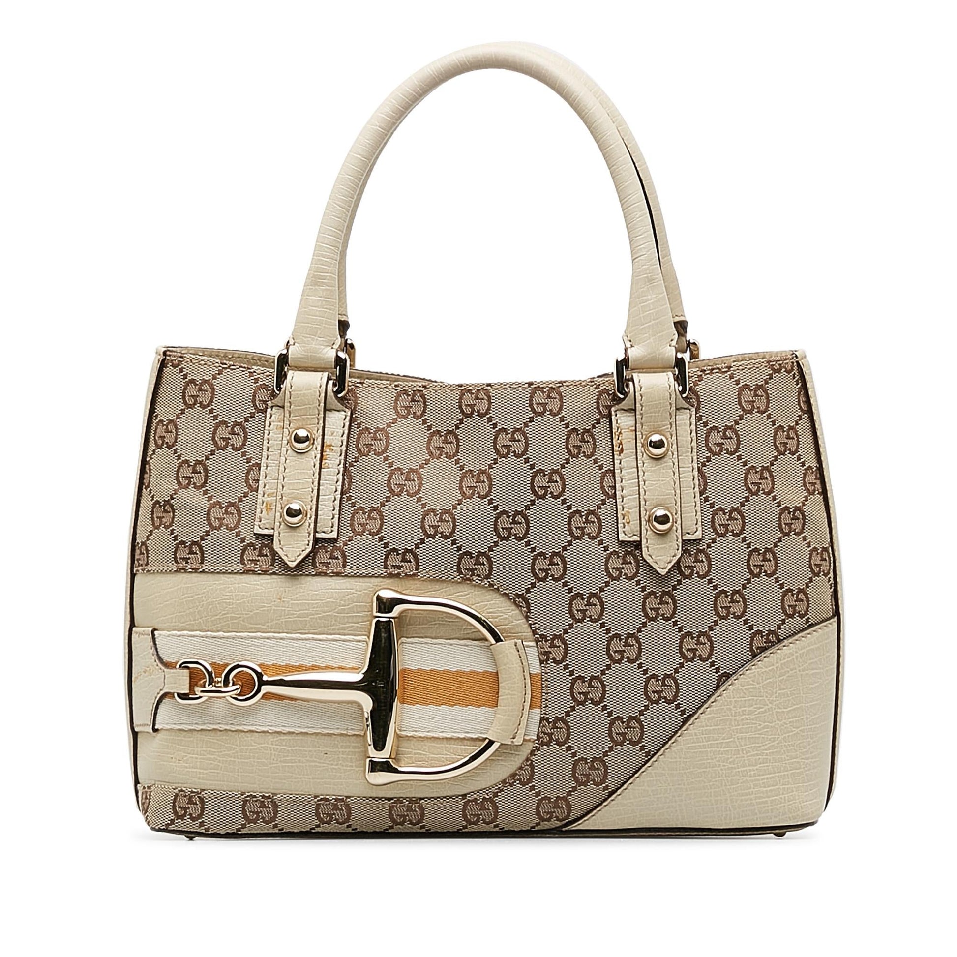 Gucci GG Hasler Web SHG-gXgbJg Canvas Calf White Brown Shoulder Bag