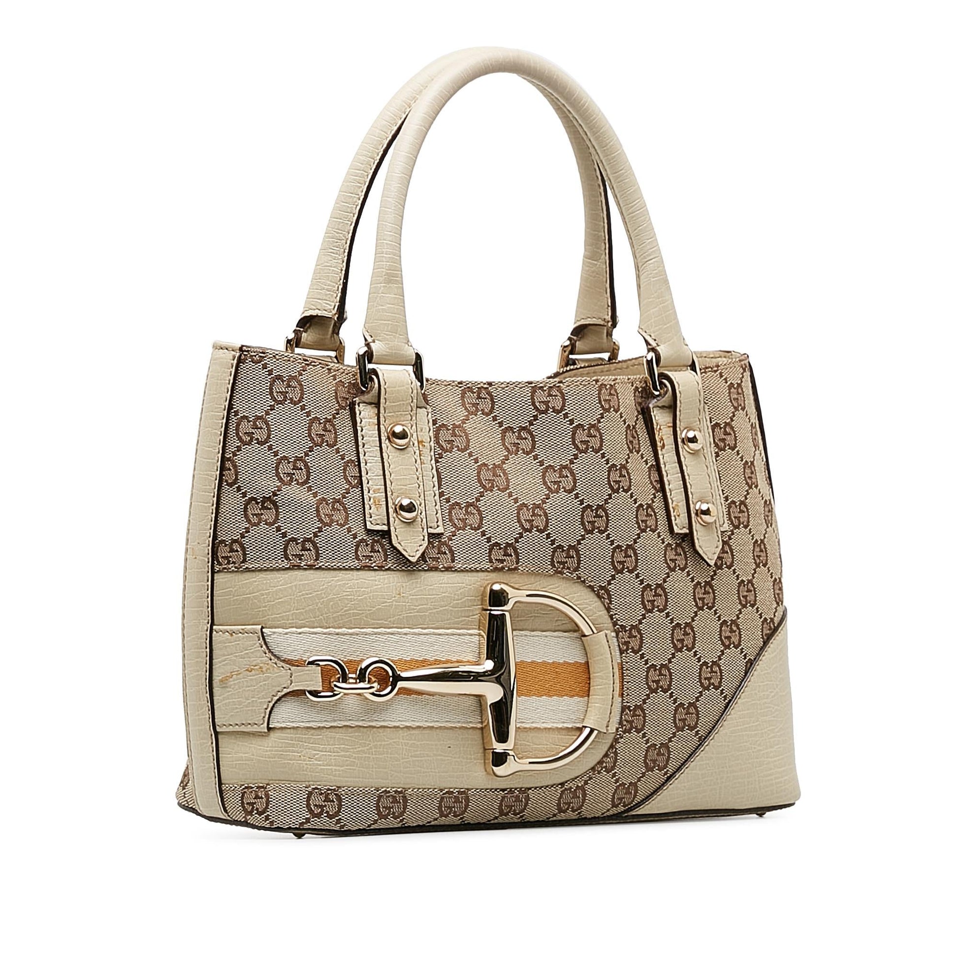 Gucci GG Hasler Web SHG-gXgbJg Canvas Calf White Brown Shoulder Bag