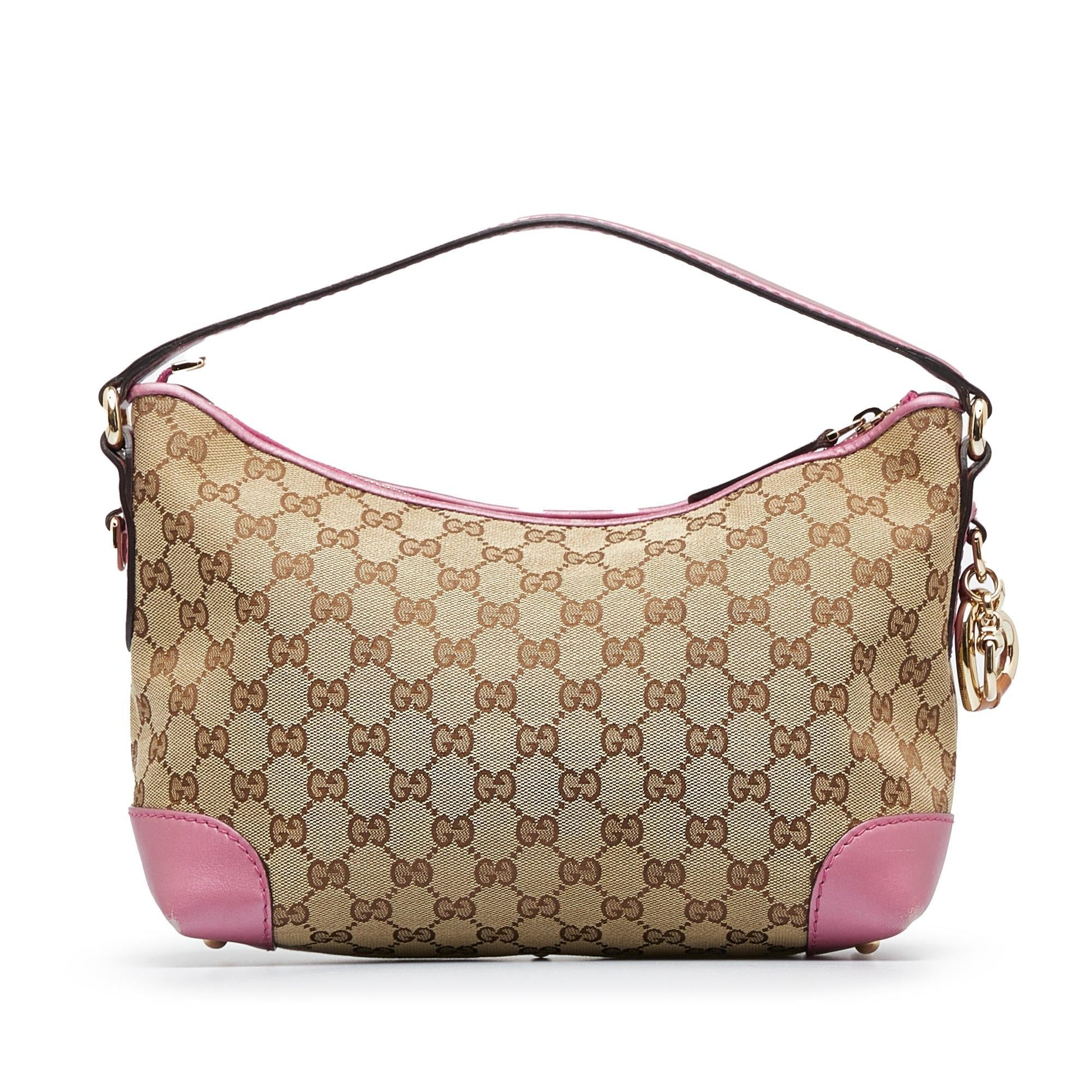 Gucci GG Heart Bit SHG-6OMg8o Canvas Calf Brown Pink Satchel Bag