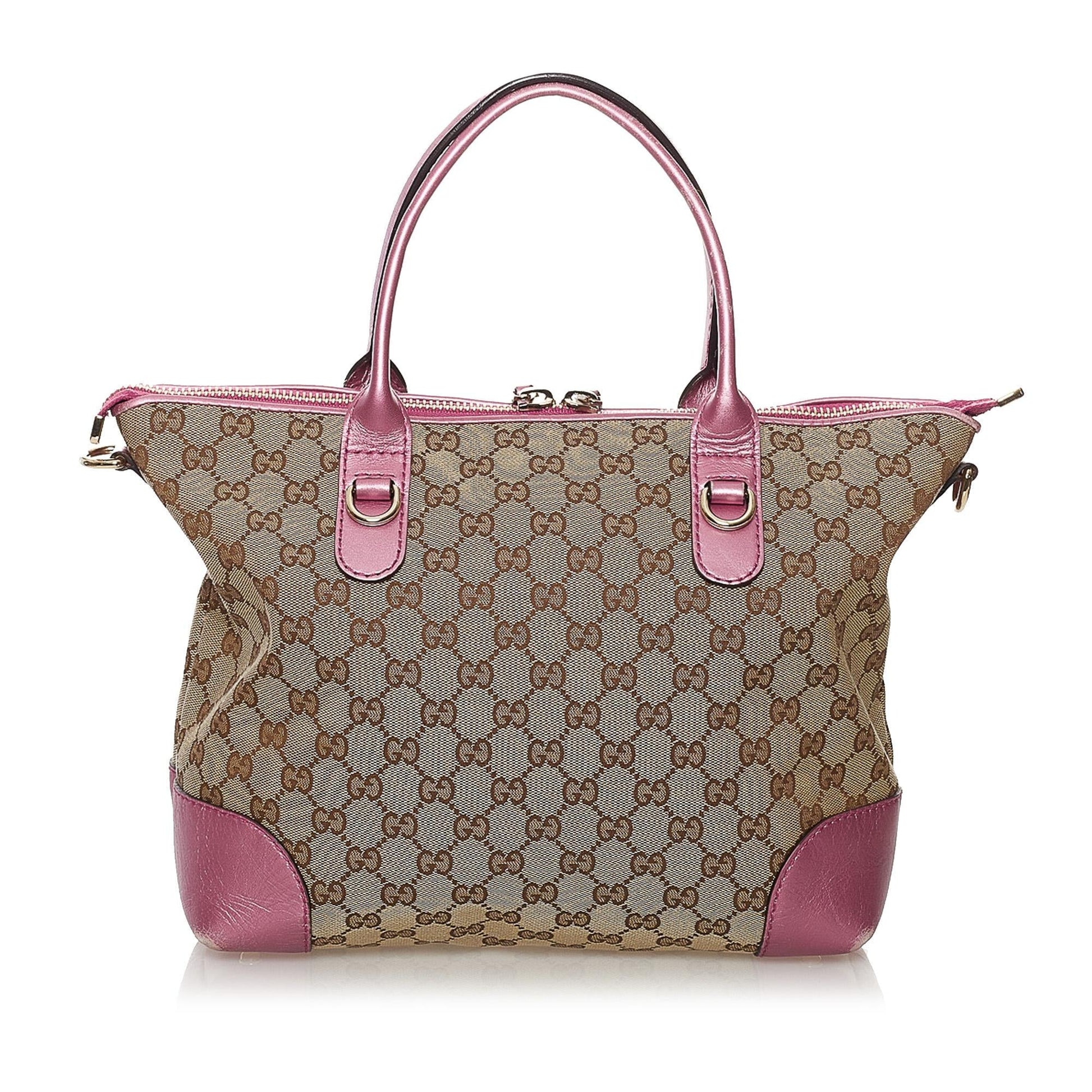 Gucci GG Heart Bit SHG Canvas Brown Pink Satchel Bag