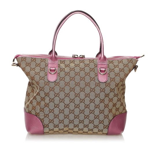Gucci GG Heart Bit SHG Canvas Brown Pink Satchel Bag