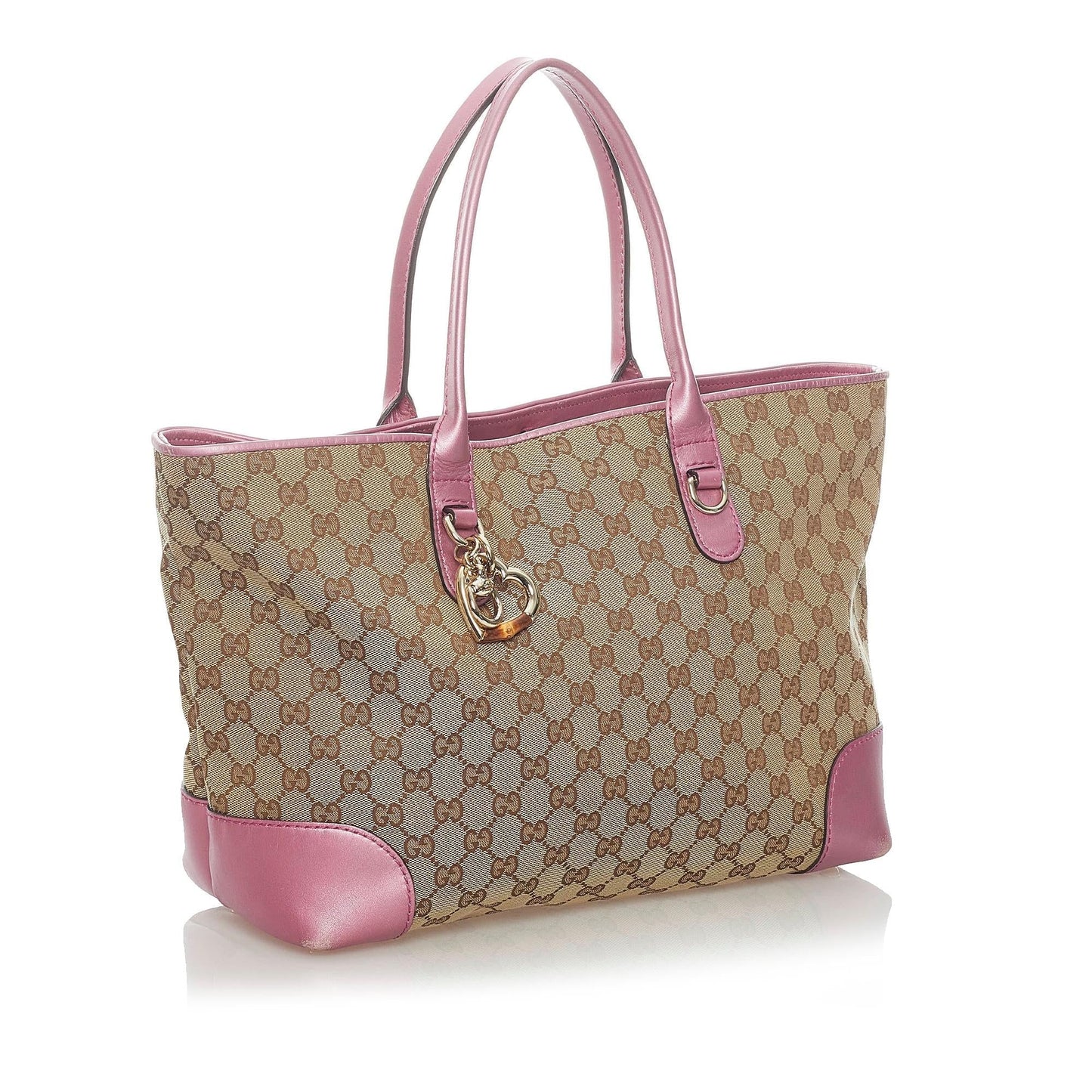 Gucci GG Heart Bit SHG Canvas Brown Pink Tote Bag