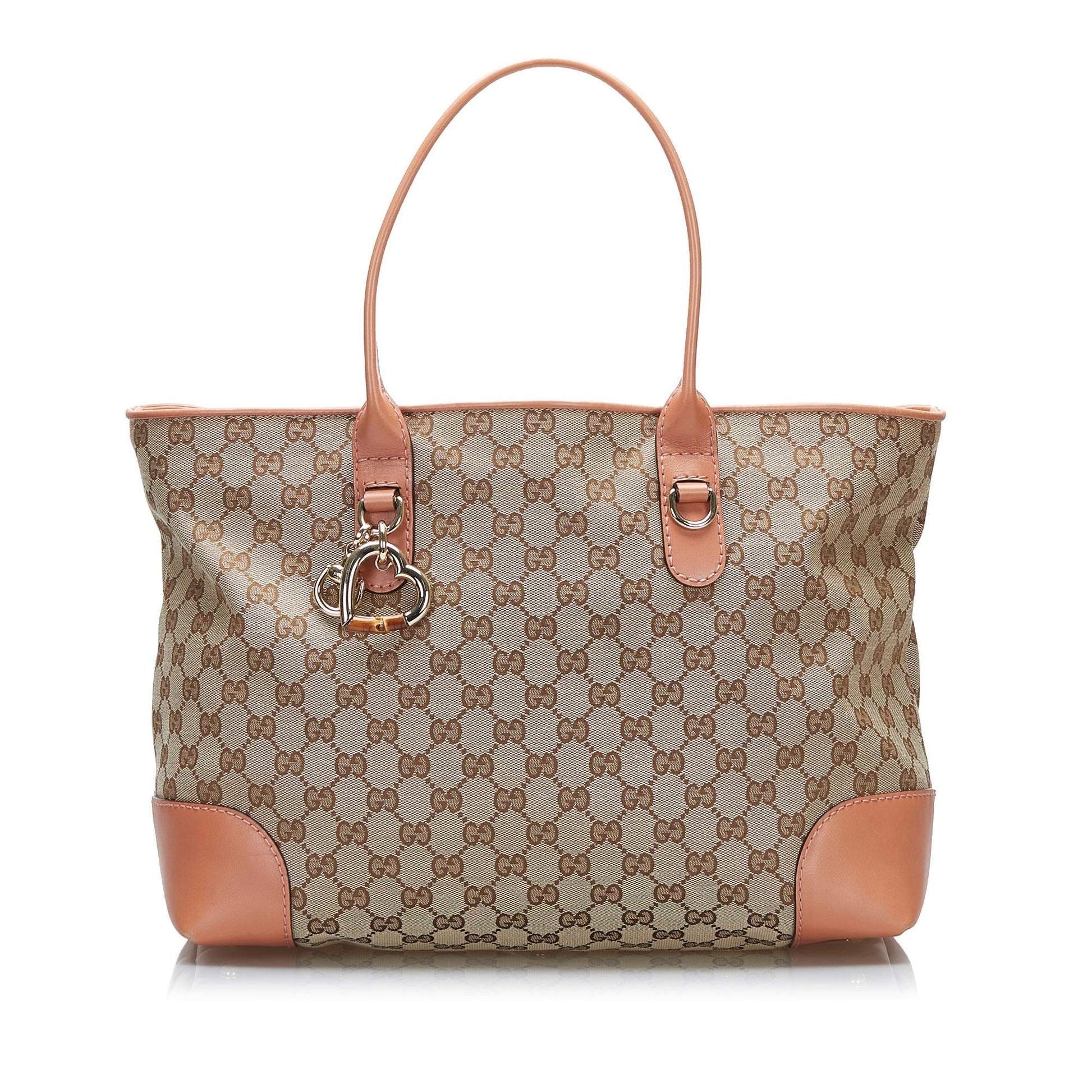 Gucci GG Heart Bit SHG-3fnCTw Canvas Brown Tote Bag