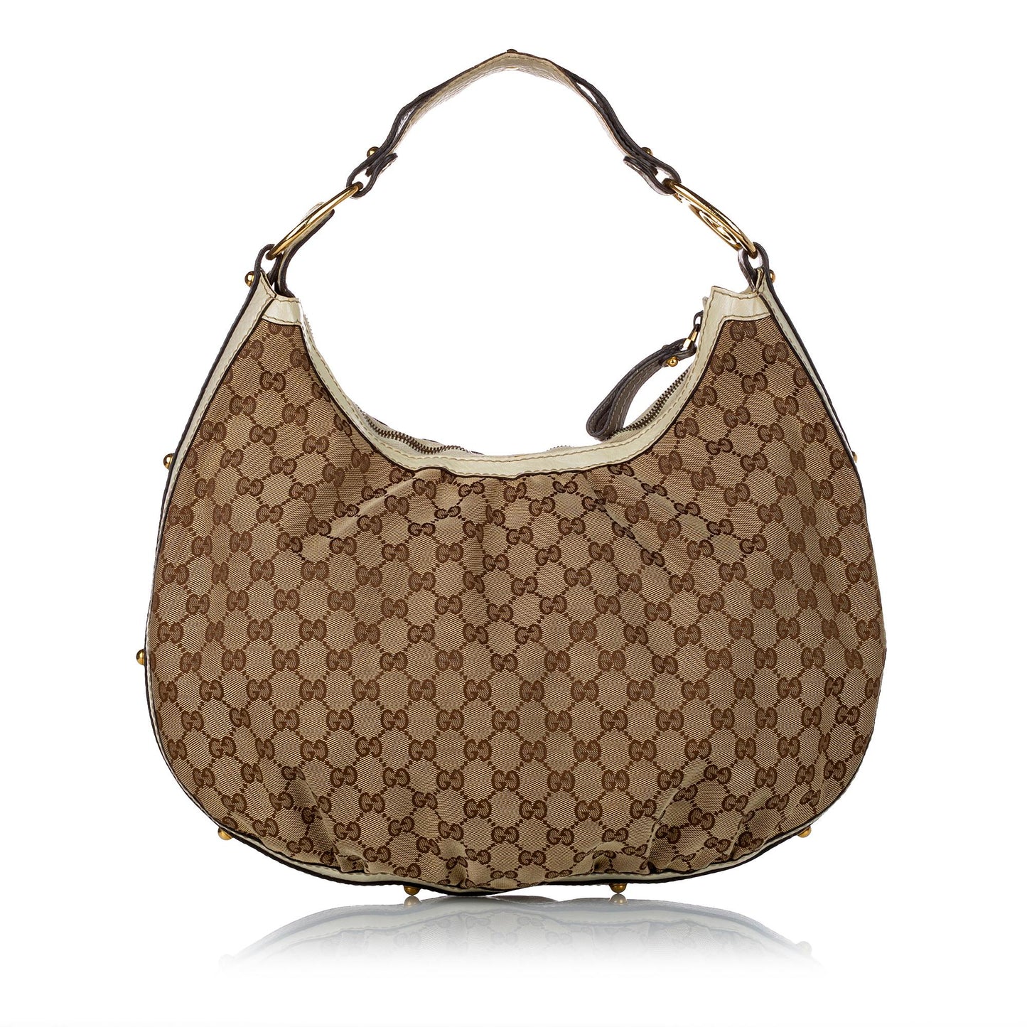Gucci GG SHG Canvas Calf White Brown Shoulder Bag