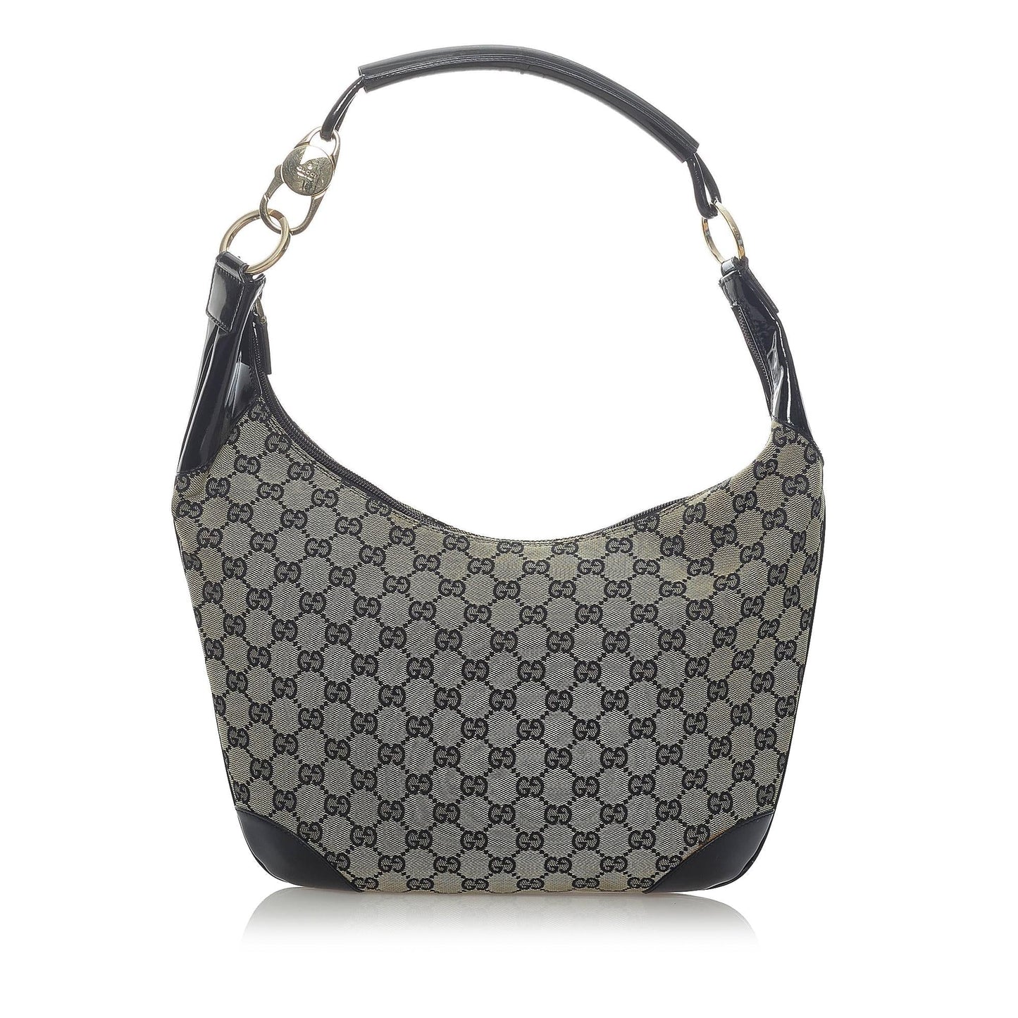 Gucci GG SHG Leather Canvas Patent Black Shoulder Bag